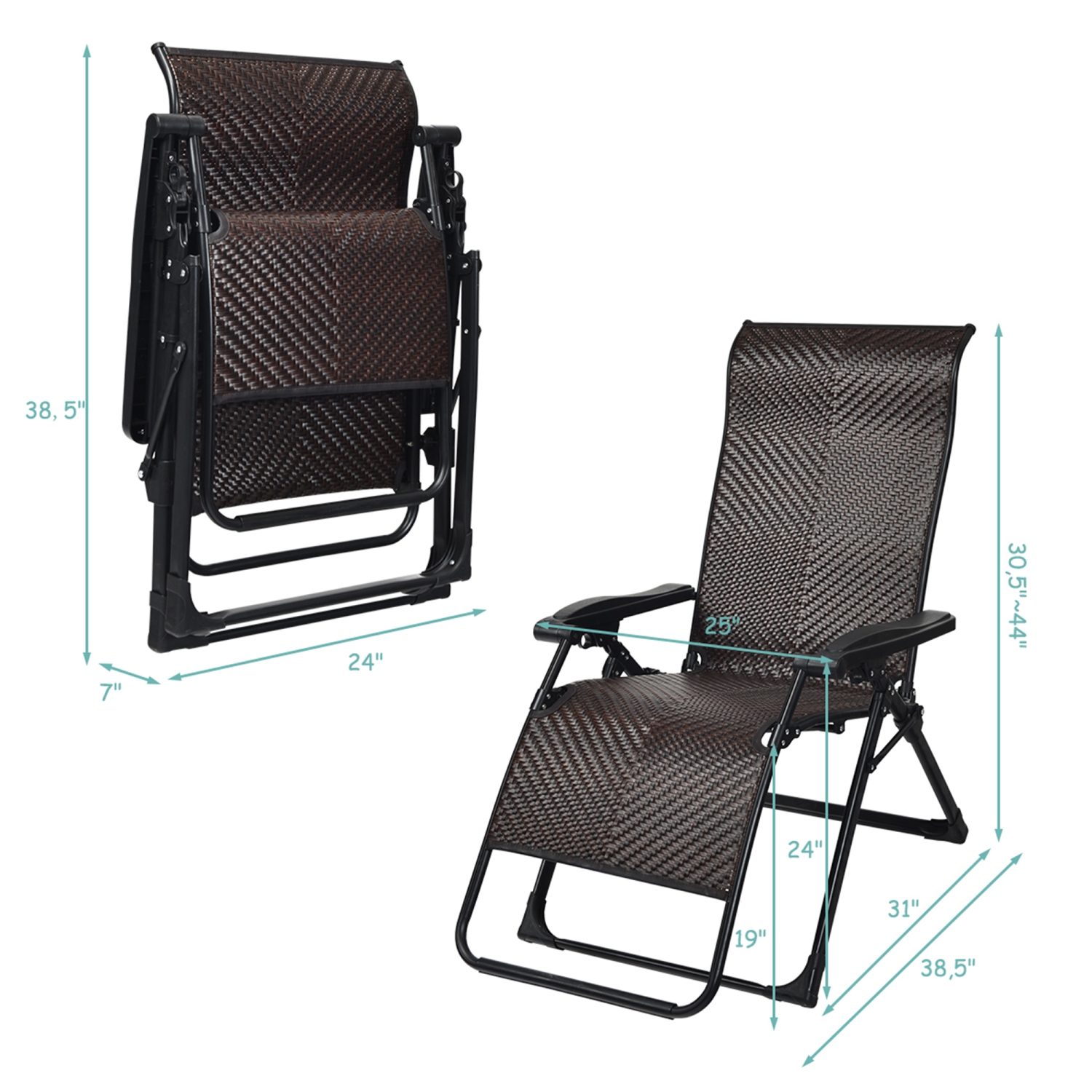 Topbuy 2-Piece Patio Rattan Wicker Recliner Chair Zero Gravity Folding Chaise Lounger