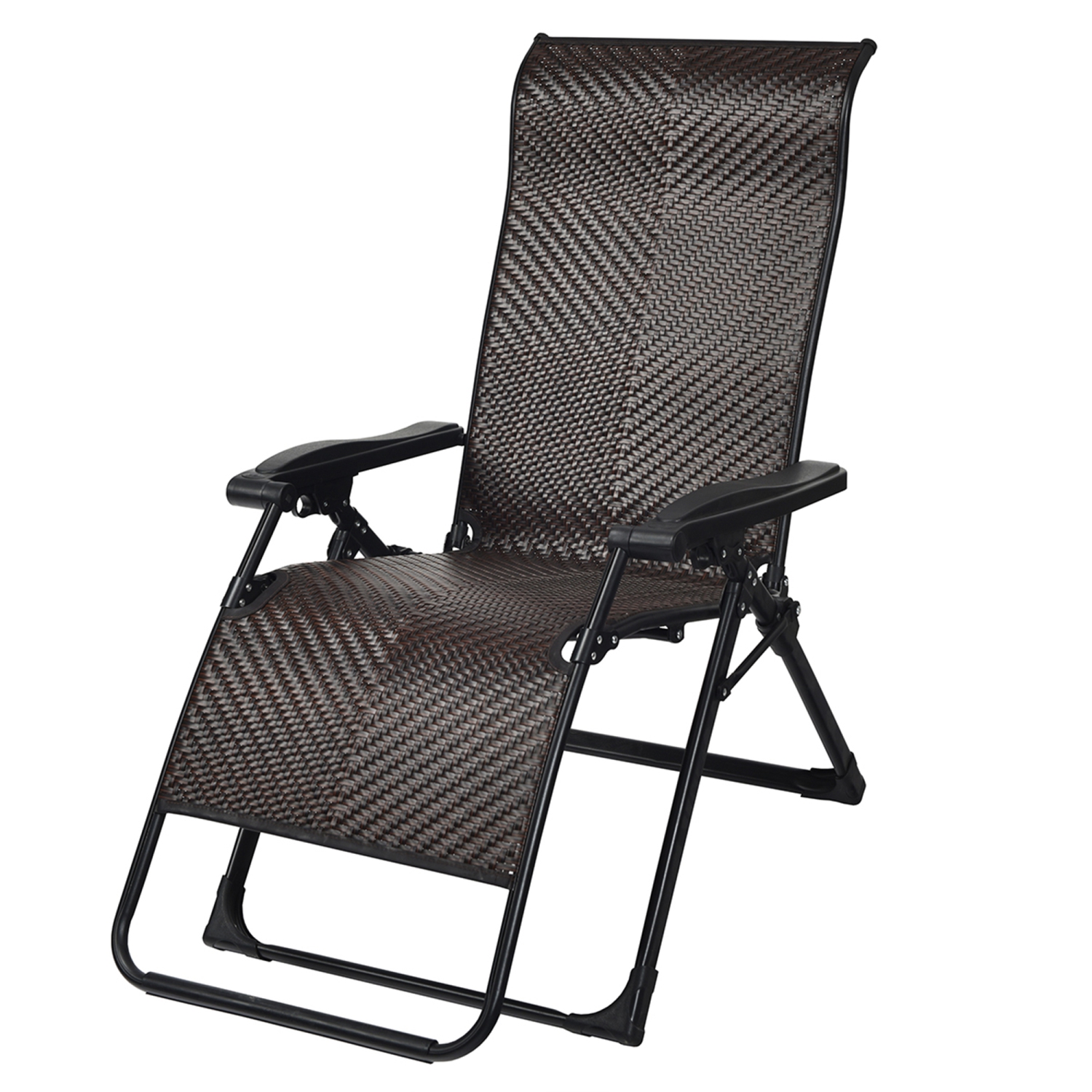 Topbuy 2-Piece Patio Rattan Wicker Recliner Chair Zero Gravity Folding Chaise Lounger