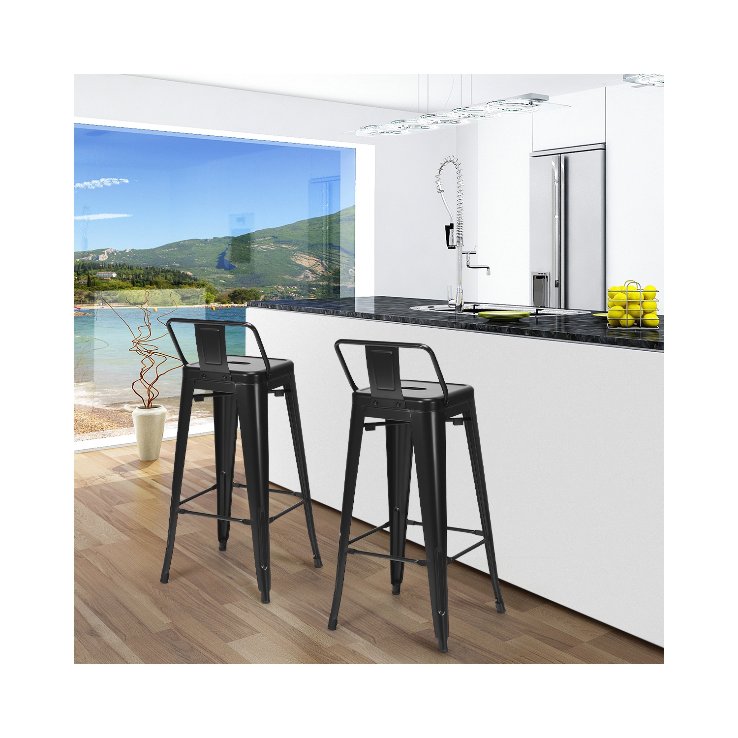 Topbuy Set of 4 Metal Bar Stools 30" Industrial Height Chair Low Back Black/Gun