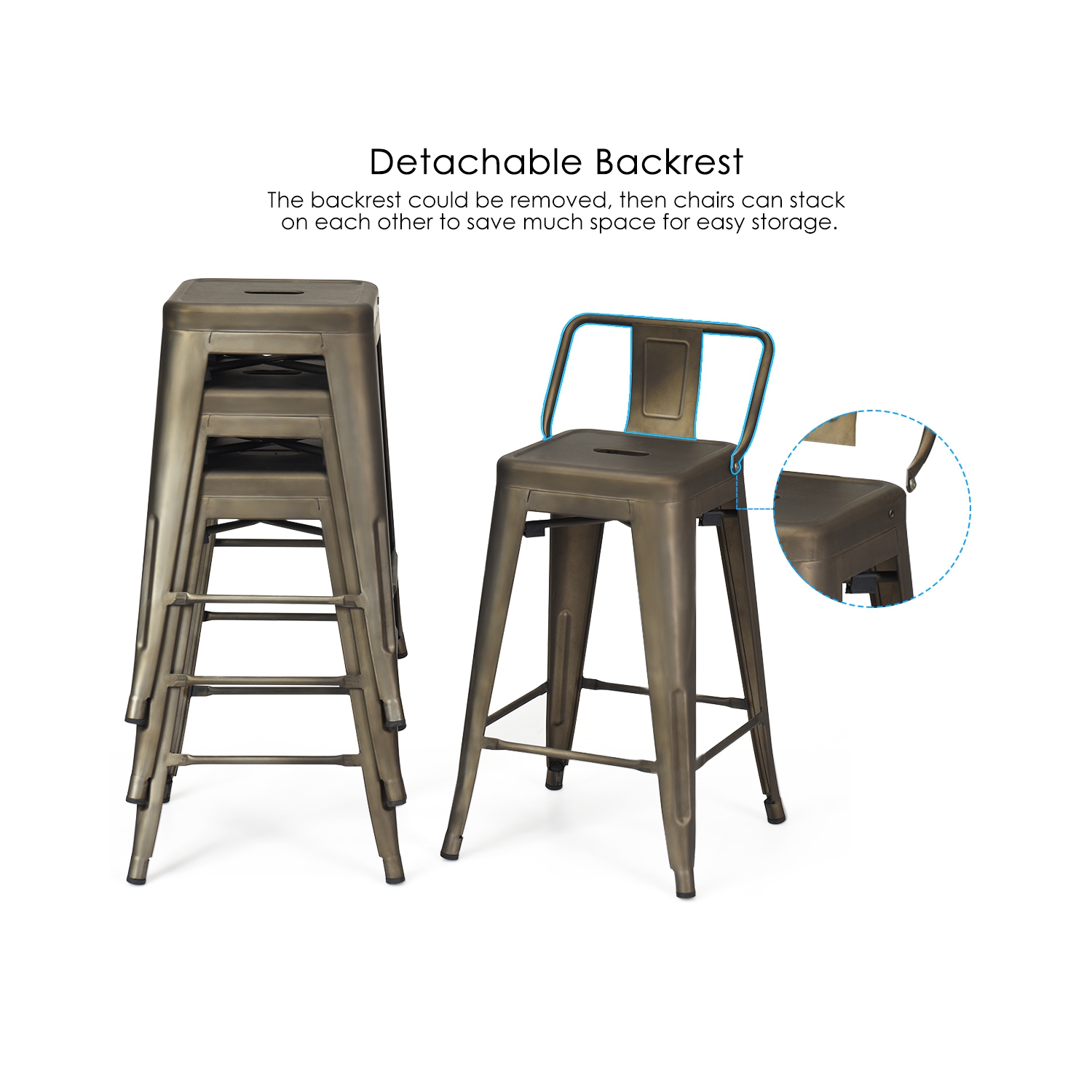 Topbuy 4 PCS Metal Bar Stools 24" Industrial Height Chair Gunmetal