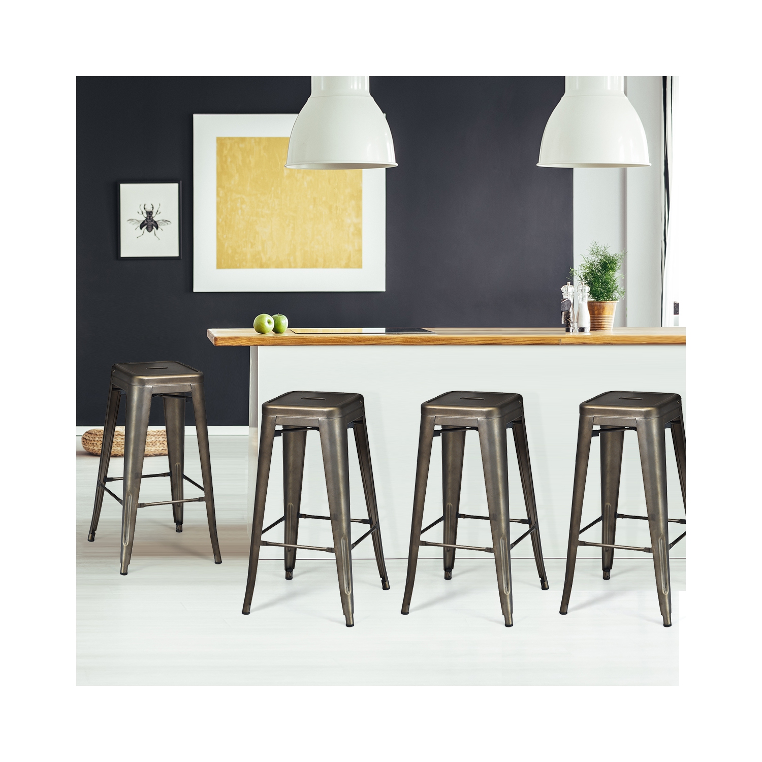 Topbuy 4 PCS Metal Bar Stools 24" Industrial Height Chair Gunmetal