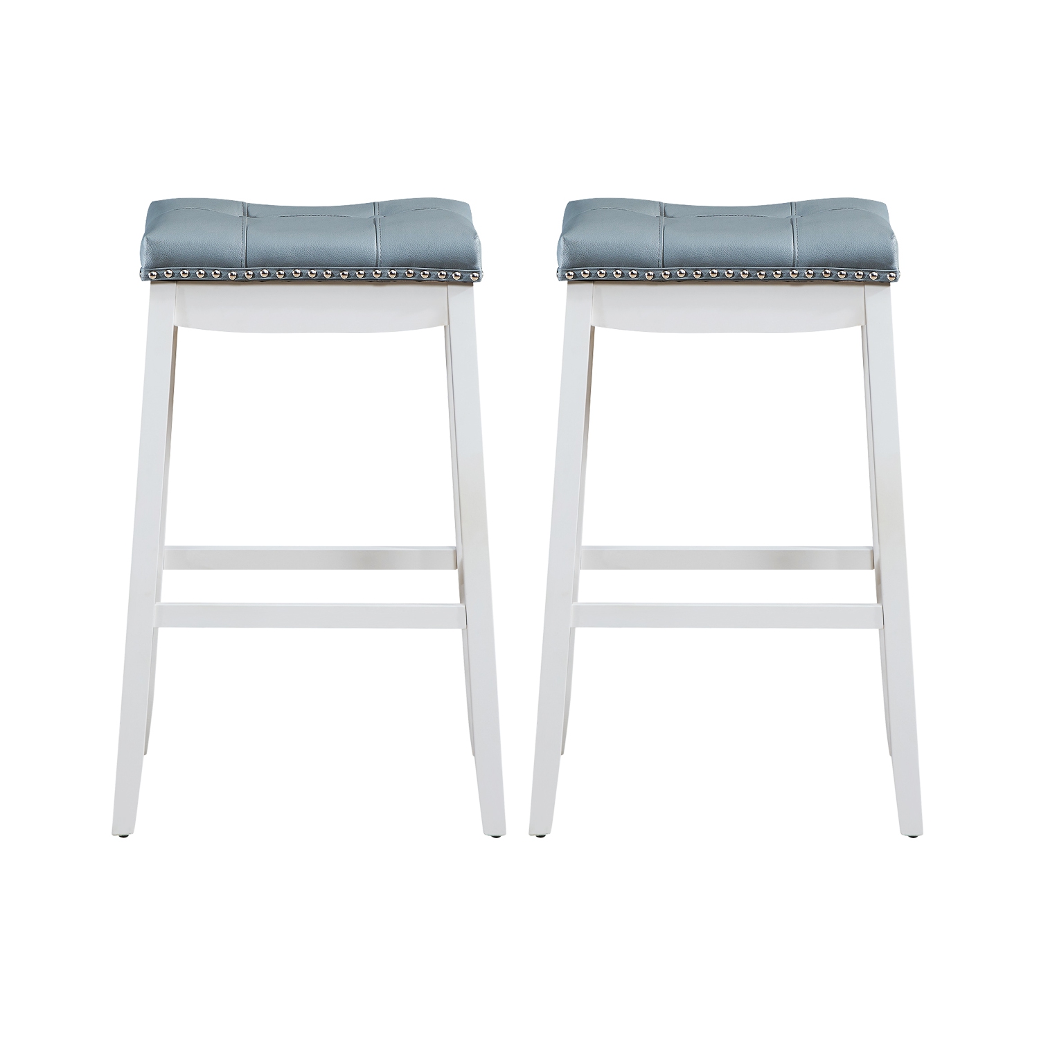 Ensemble de 4 tabourets de bar à siège Nailhead sans dossier avec coussins gris Café/Blanc de TopBuy