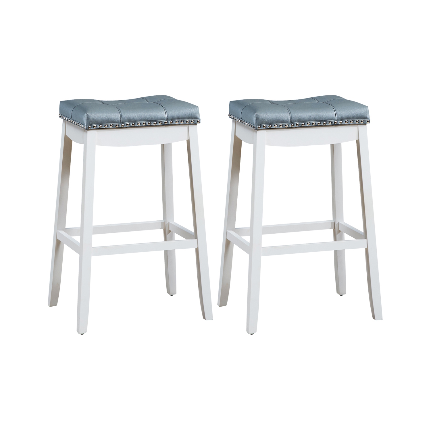 Ensemble de 4 tabourets de bar à siège Nailhead sans dossier avec coussins gris Café/Blanc de TopBuy