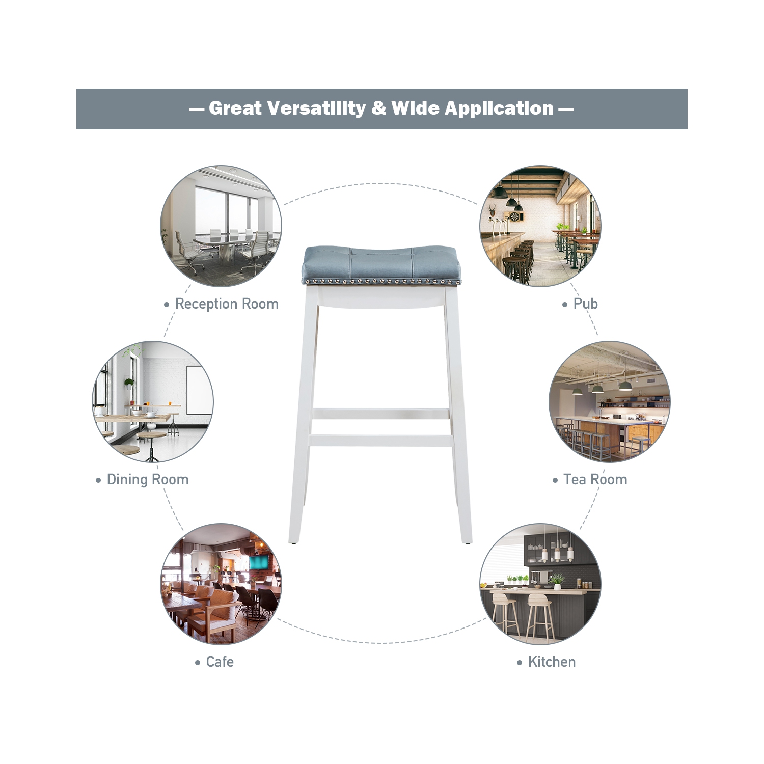 Ensemble de 4 tabourets de bar à siège Nailhead sans dossier avec coussins gris Café/Blanc de TopBuy