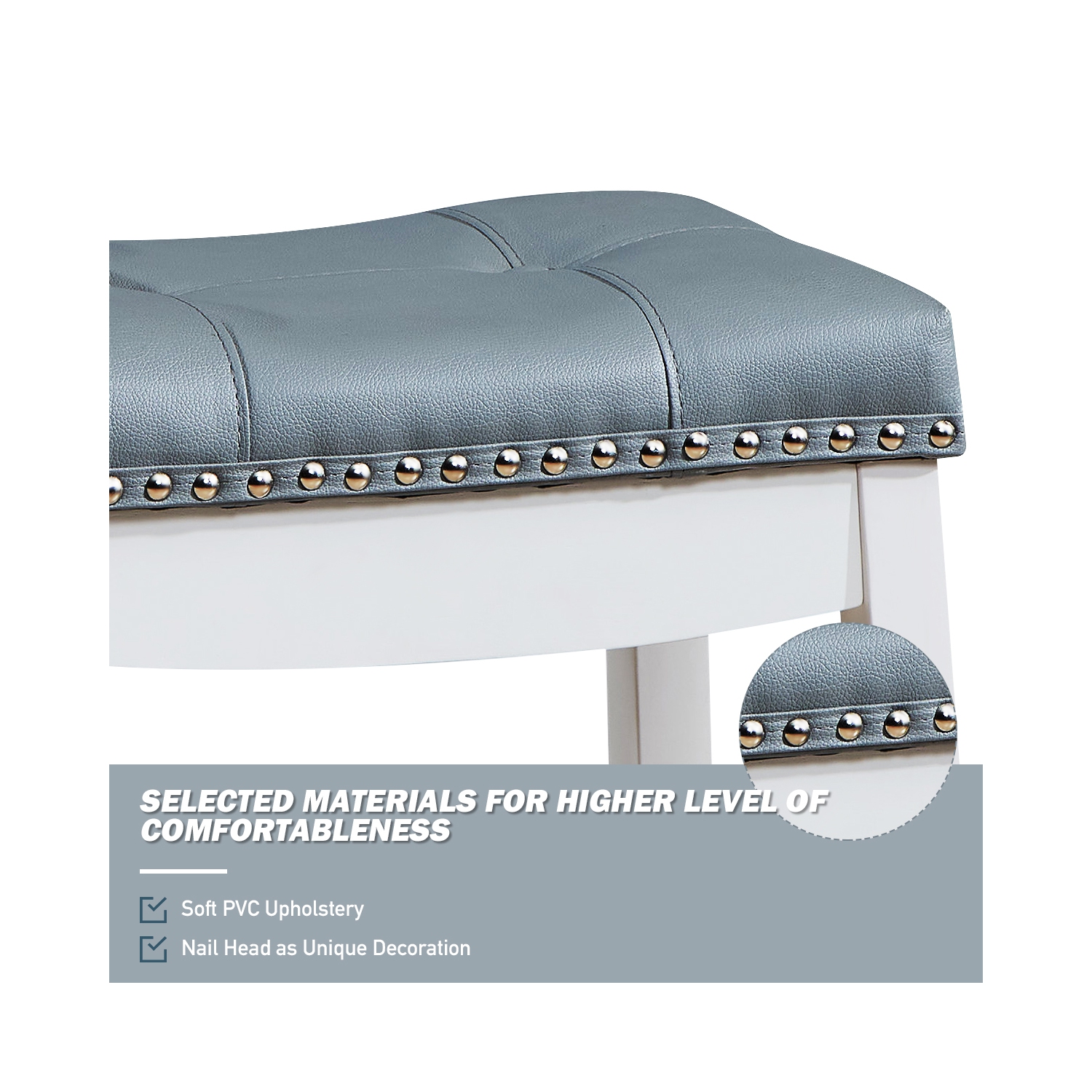 Ensemble de 4 tabourets de bar à siège Nailhead sans dossier avec coussins gris Café/Blanc de TopBuy