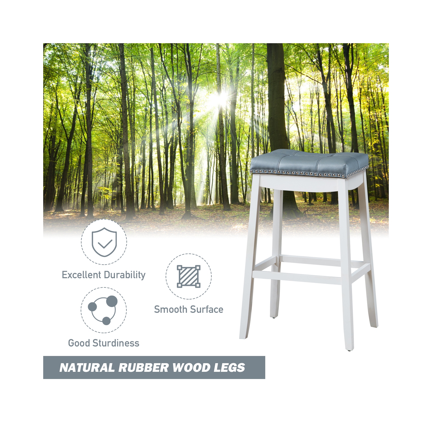 Ensemble de 4 tabourets de bar à siège Nailhead sans dossier avec coussins gris Café/Blanc de TopBuy