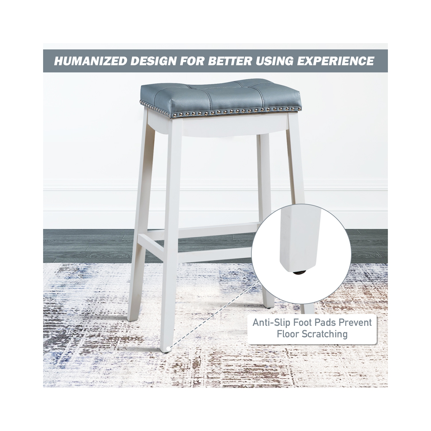 Ensemble de 4 tabourets de bar à siège Nailhead sans dossier avec coussins gris Café/Blanc de TopBuy