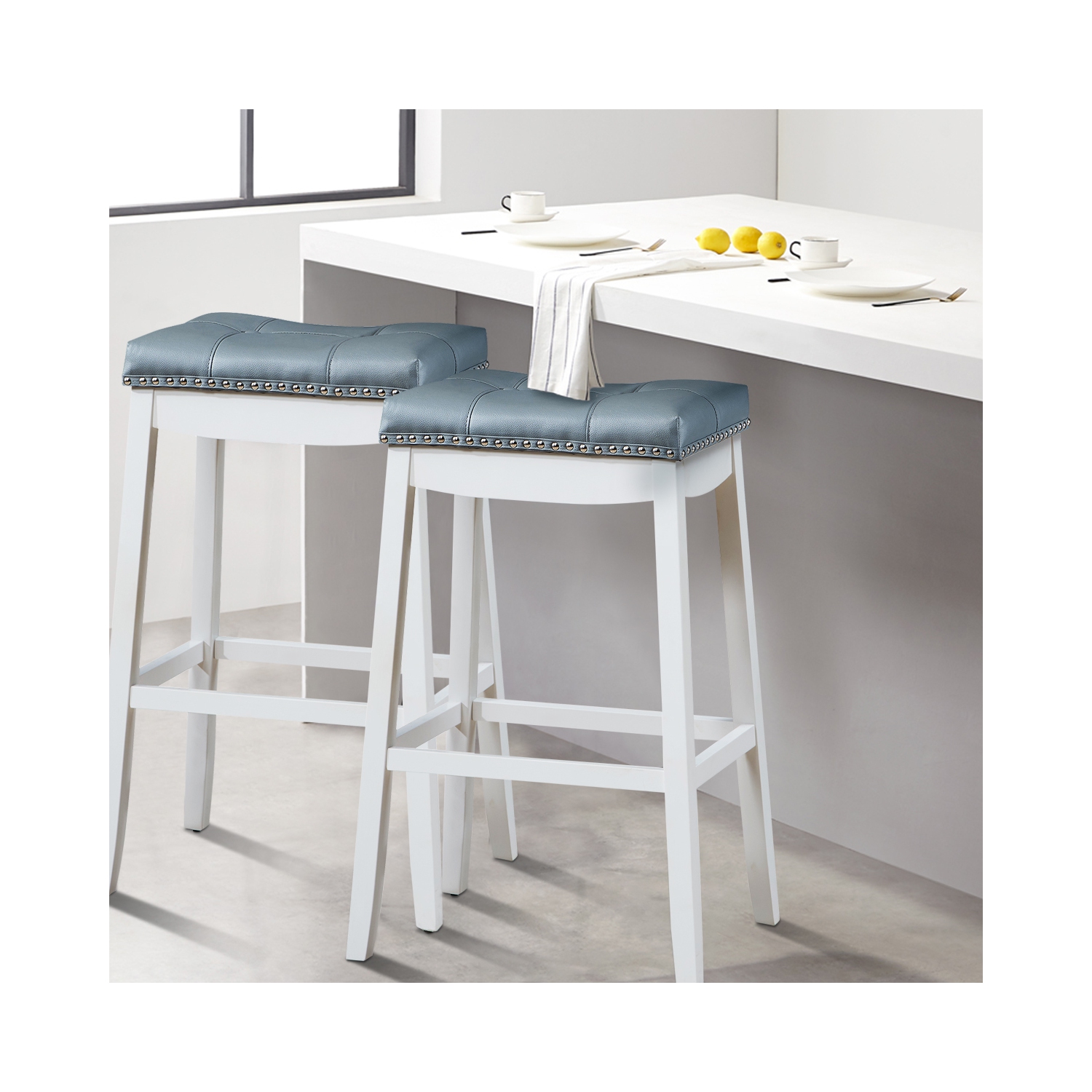 Ensemble de 4 tabourets de bar à siège Nailhead sans dossier avec coussins gris Café/Blanc de TopBuy