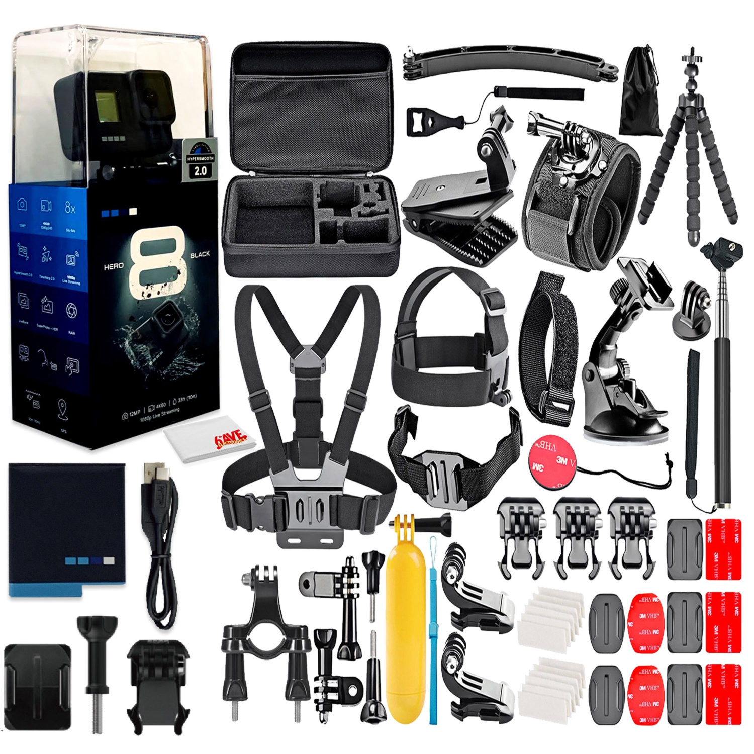 GoPro HERO8 Black Digital Action Camera - With 50 Piece Accessory Kit - All You need Bundle
