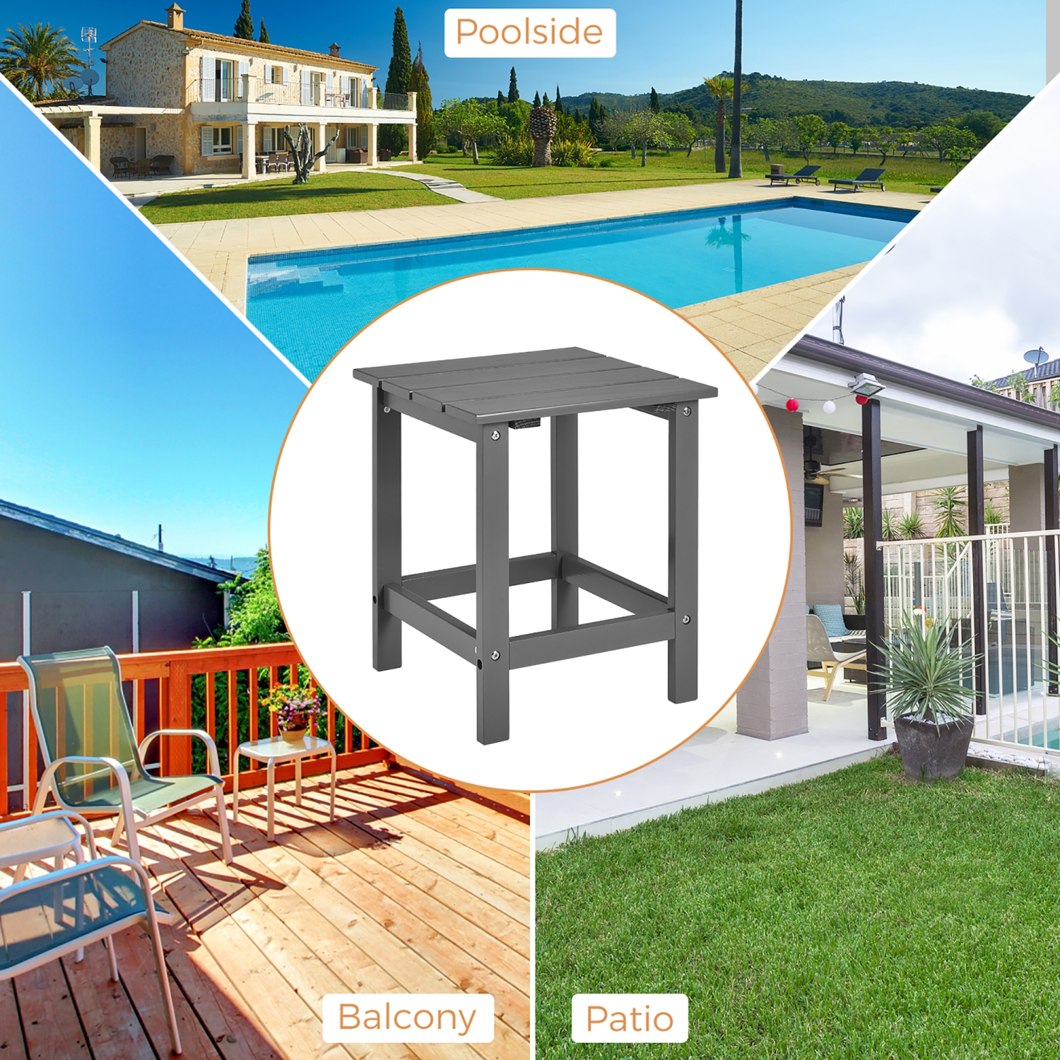 Costway Patio 15" End Side Coffee Table Square Wooden Slat Garden Deck