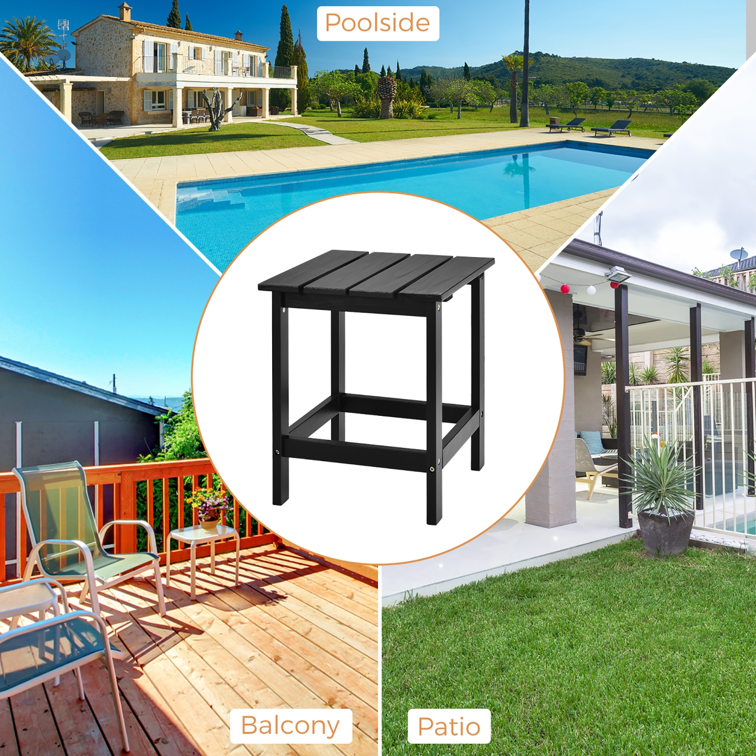 Costway Patio 15" End Side Coffee Table Square Wooden Slat Garden Deck