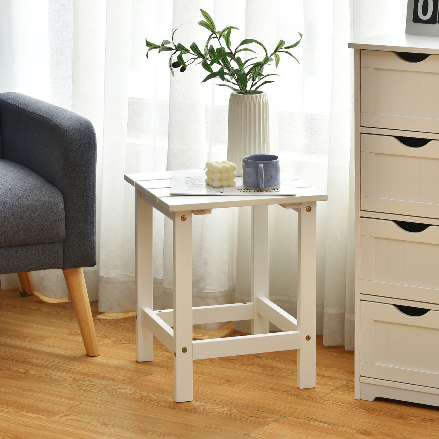 Costway Patio 15" End Side Coffee Table Square Wooden Slat Garden Deck