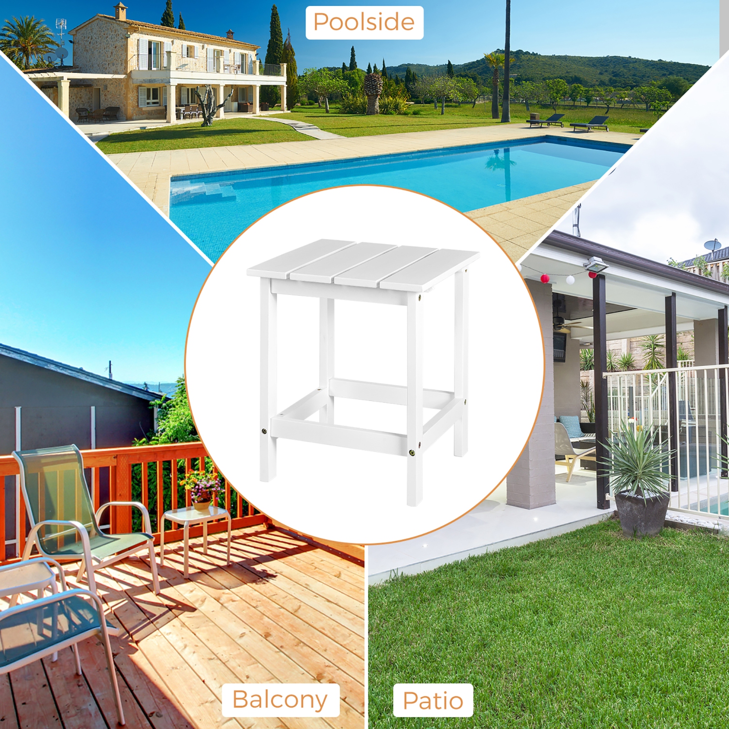 Costway Patio 15" End Side Coffee Table Square Wooden Slat Garden Deck