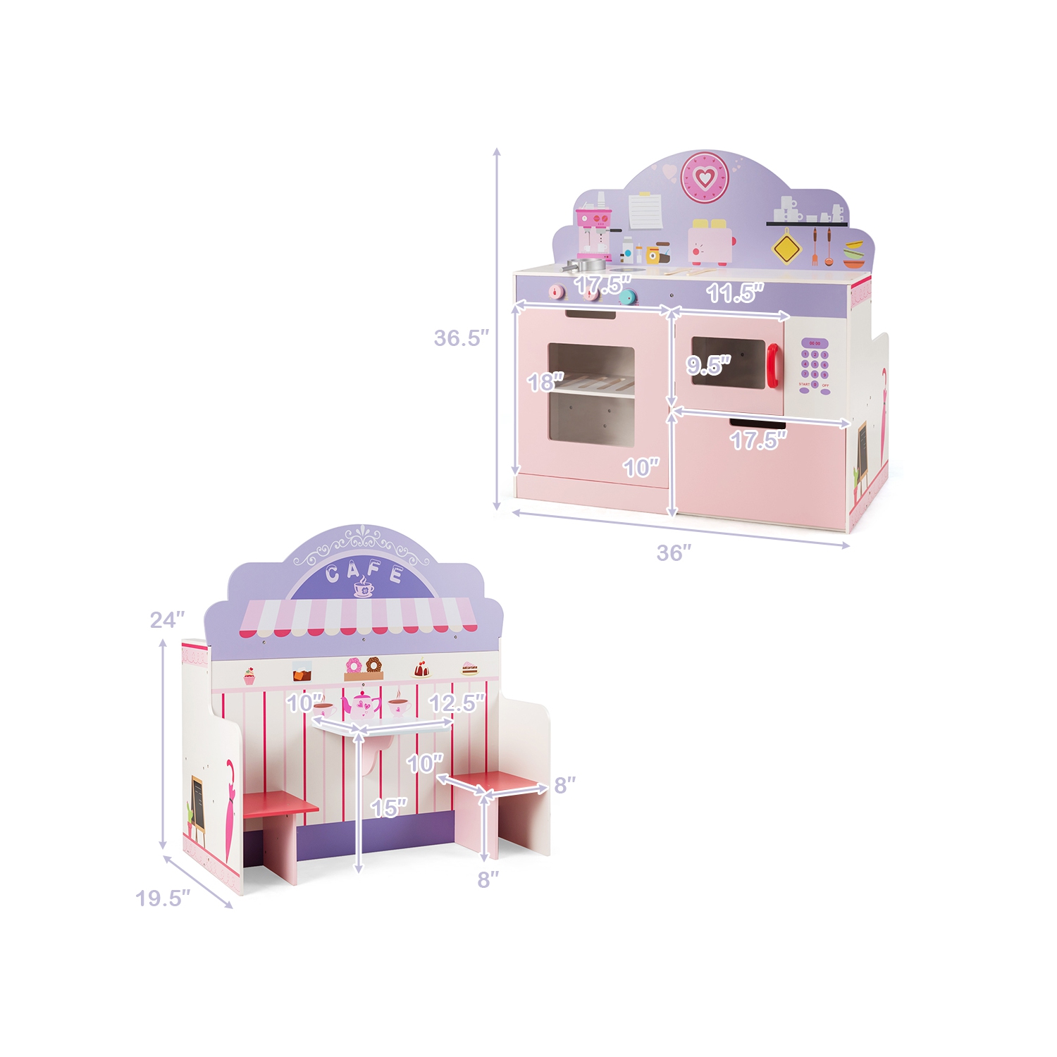 Topbuy 2 in1 Wood Kids Kitchen Play Set Simulation Cooking Toy Set for Toddler