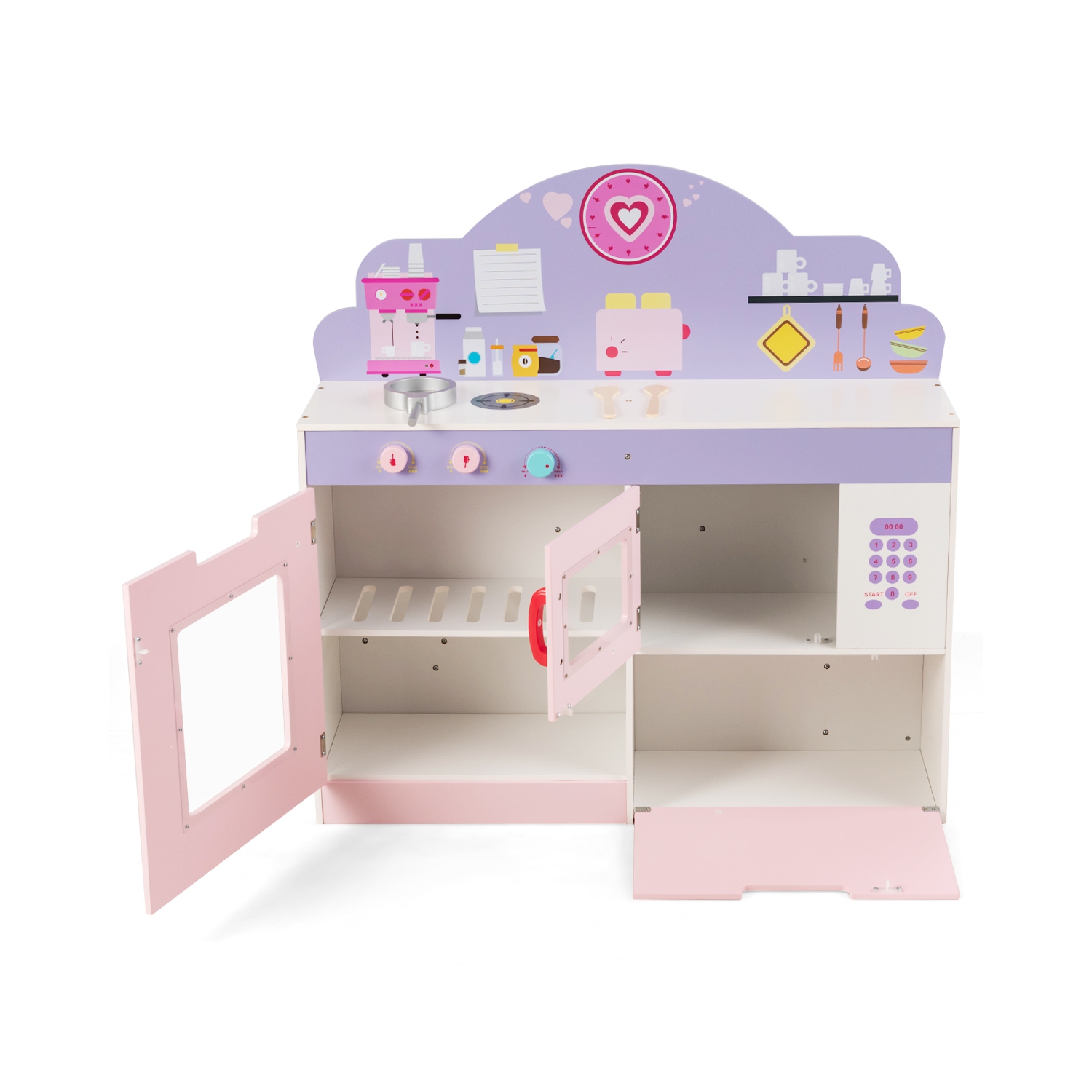 Topbuy 2 in1 Wood Kids Kitchen Play Set Simulation Cooking Toy Set for Toddler