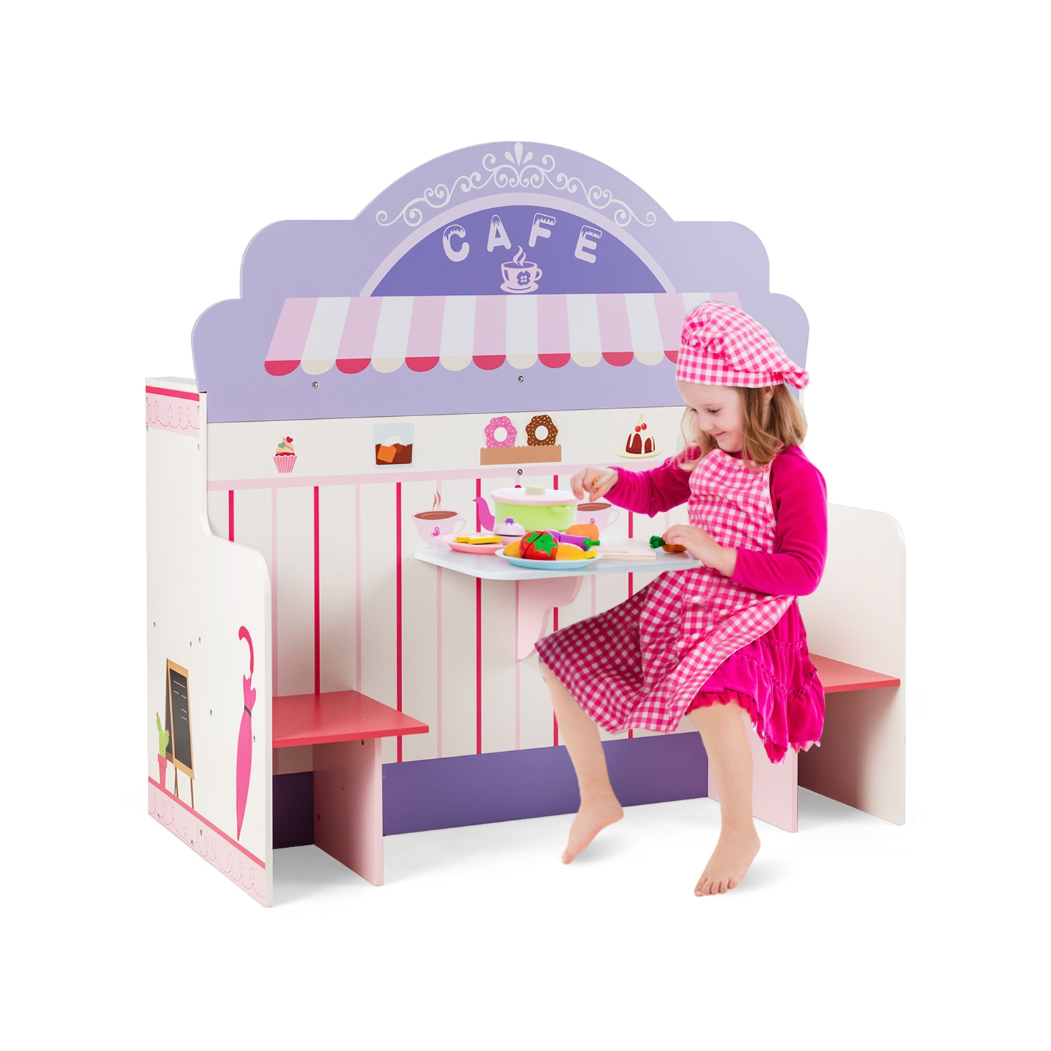 Topbuy 2 in1 Wood Kids Kitchen Play Set Simulation Cooking Toy Set for Toddler