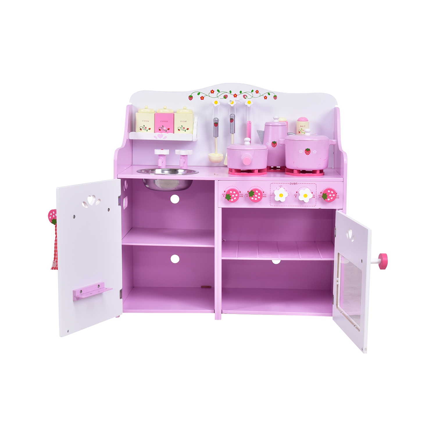 Topbuy Kids Wooden Kitchen Lovely Pretend Cooking PlaySet for Toddler