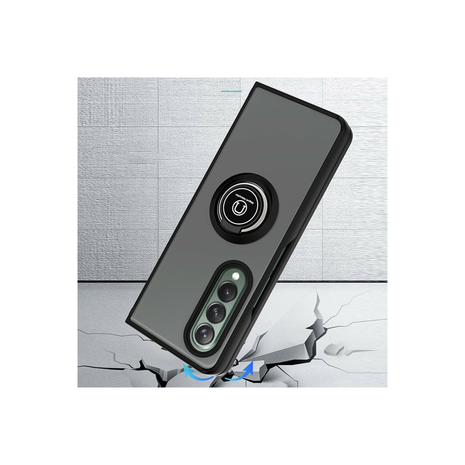 【CSmart】 Anti-Drop Rubberized Hybrid Magnetic Armor Case with Ring Holder for Samsung Galaxy Z Fold 3 5G, Midnight Green