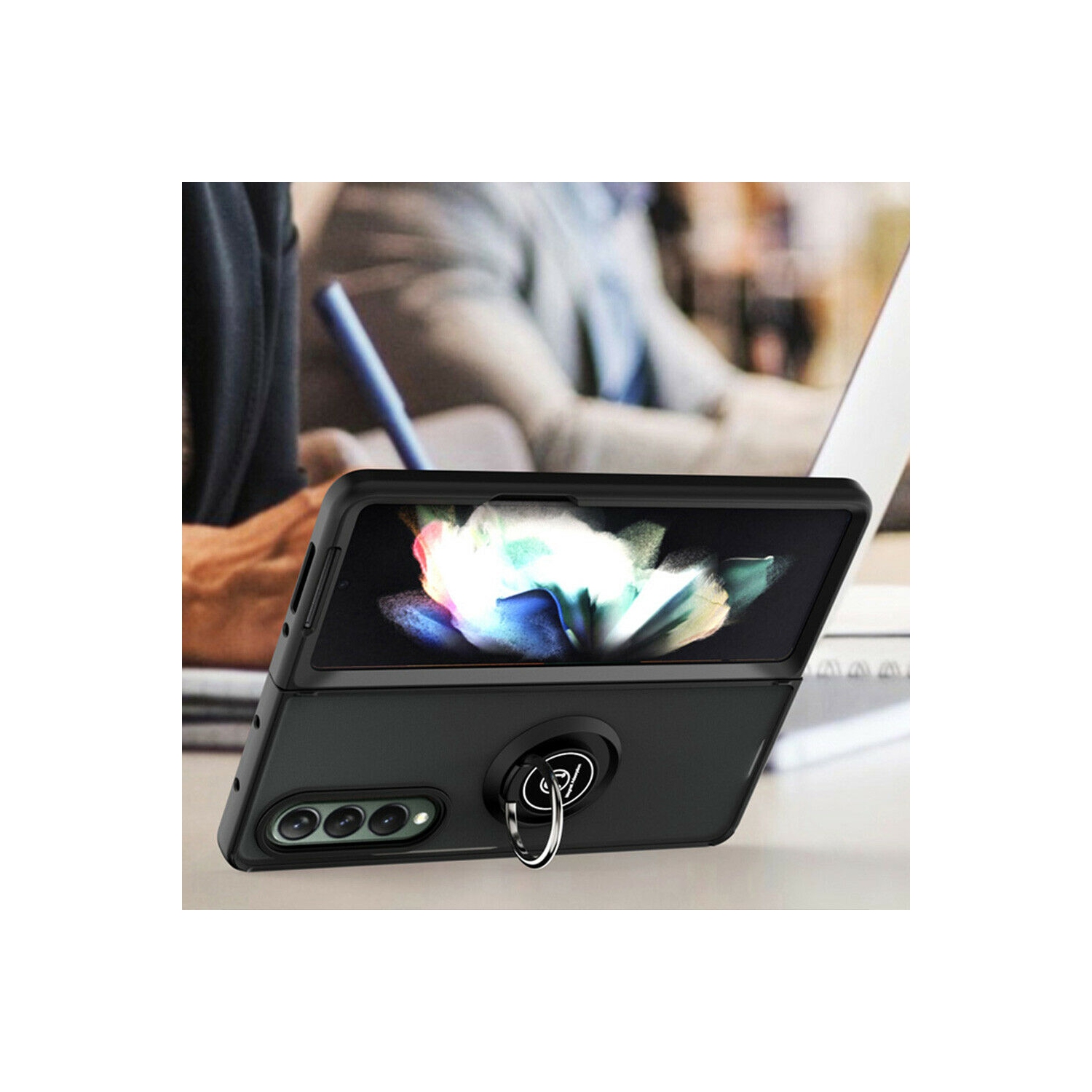 【CSmart】 Anti-Drop Rubberized Hybrid Magnetic Armor Case with Ring Holder for Samsung Galaxy Z Fold 3 5G, Midnight Green