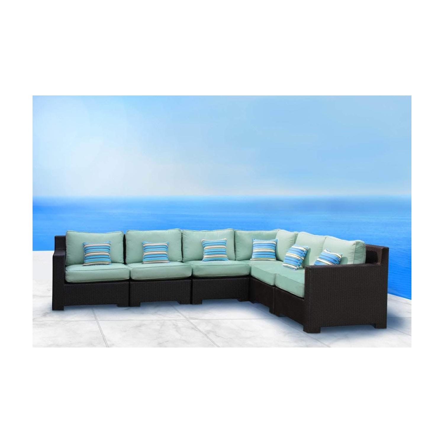 CIEUX Provence Outdoor Patio Wicker Rattan Modular L-Shaped Sectional Sofa in Blue