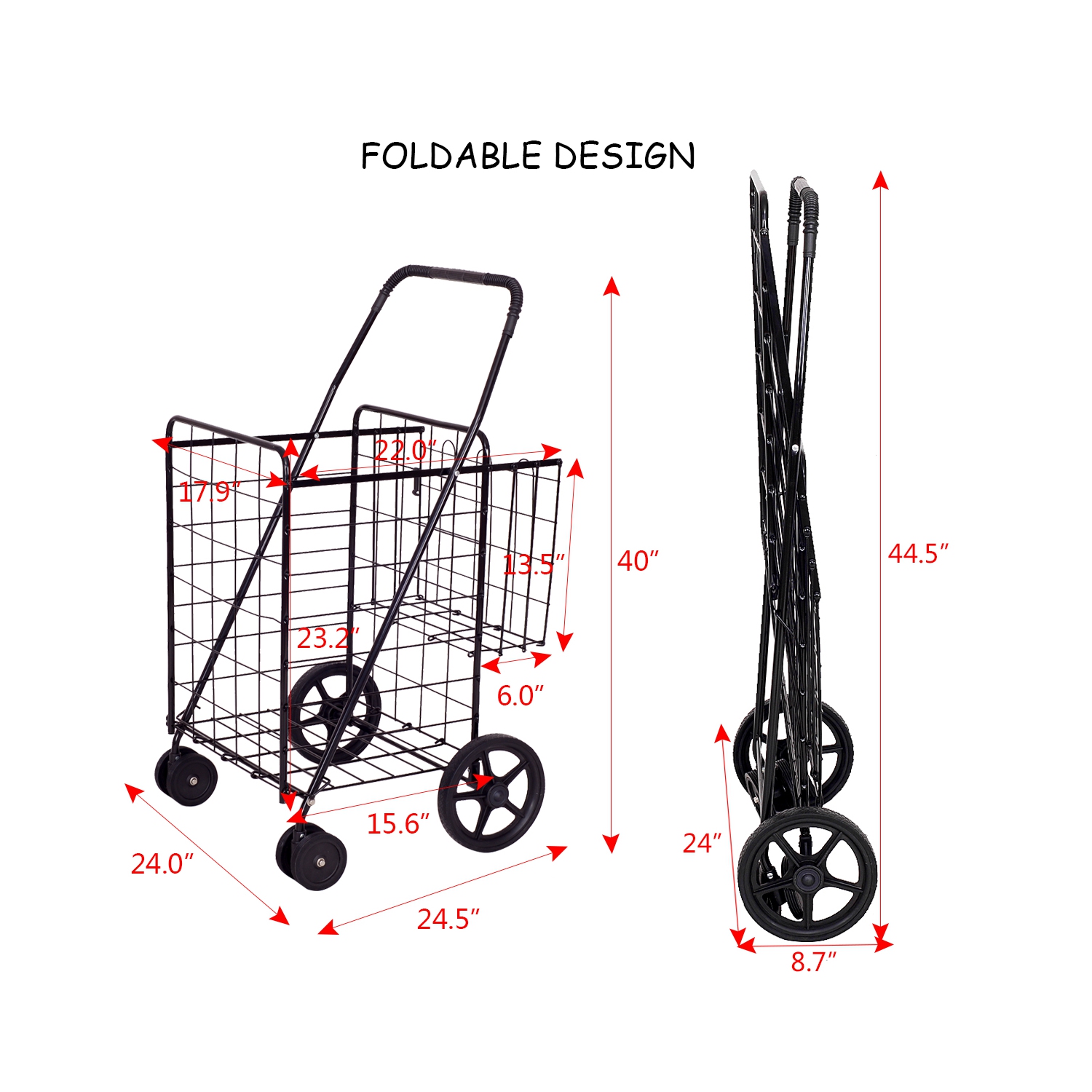 Topbuy Utility Folding Shopping Cart with Swivel Wheels Easy Storage