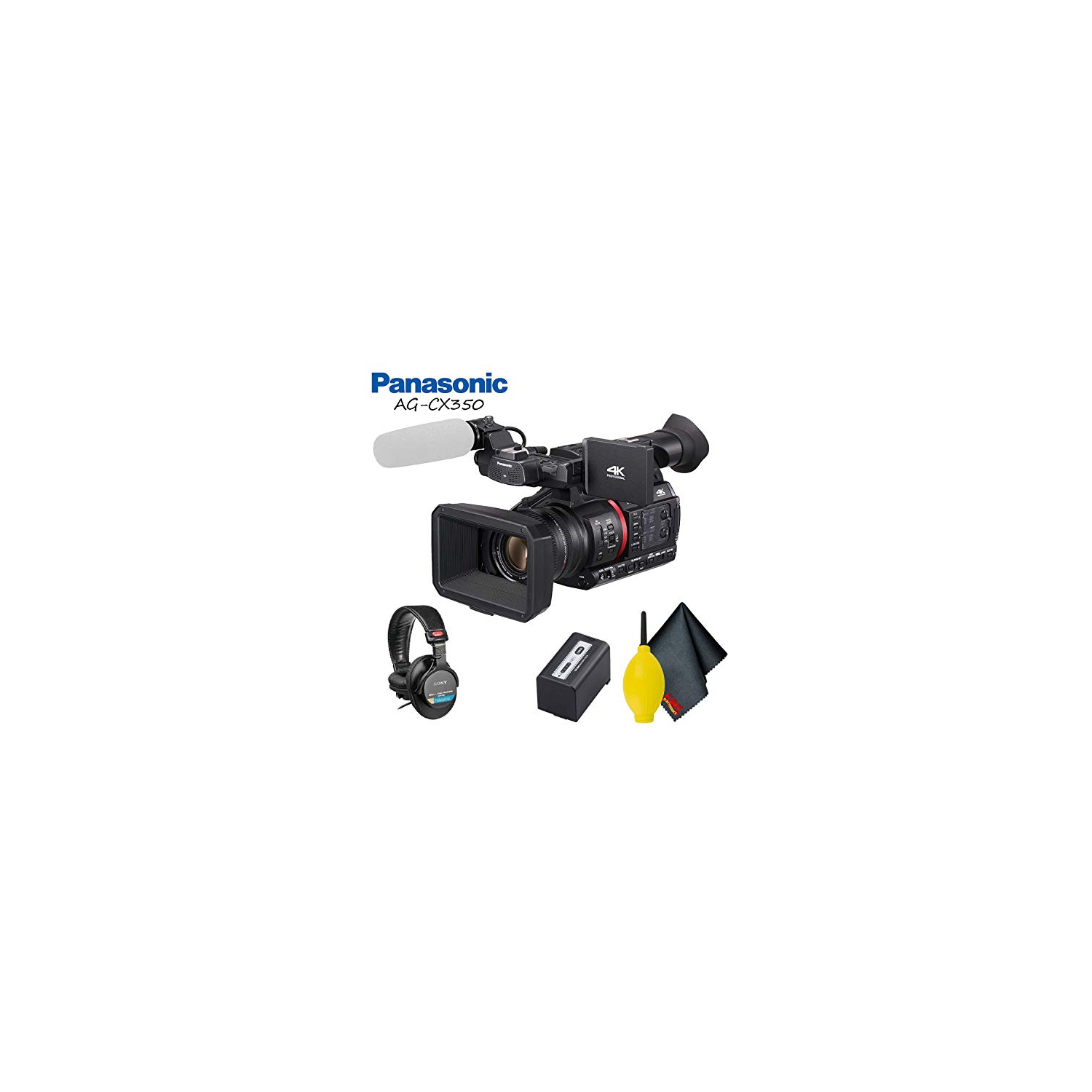 Panasonic AG-CX350 4K Camcorder Accessory Bundle with Cleaning Kit and Professional Headphones