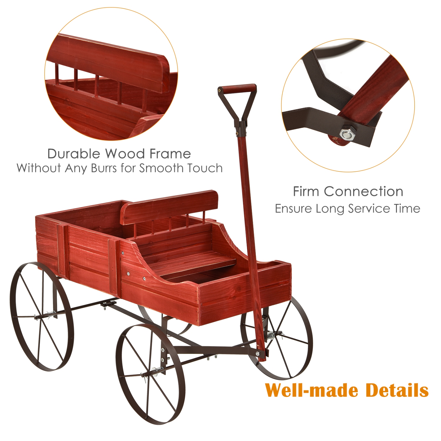 Topbuy Wooden Garden Flower Planter Wagon Wheel Plant Bed Decorative Garden Planter for Backyard Garden Red