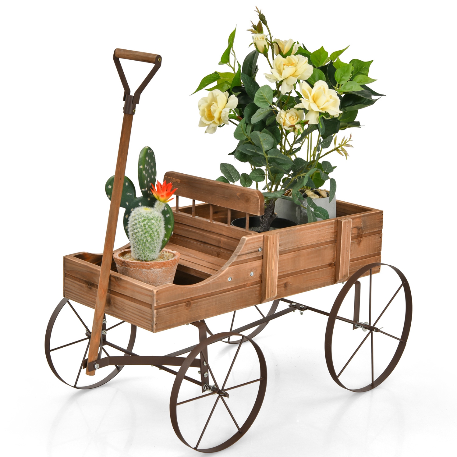 TopBuy – jardinière en bois en forme de fleur en forme de chariot, jardinière décorative en forme de roue pour jardin brun jardin
