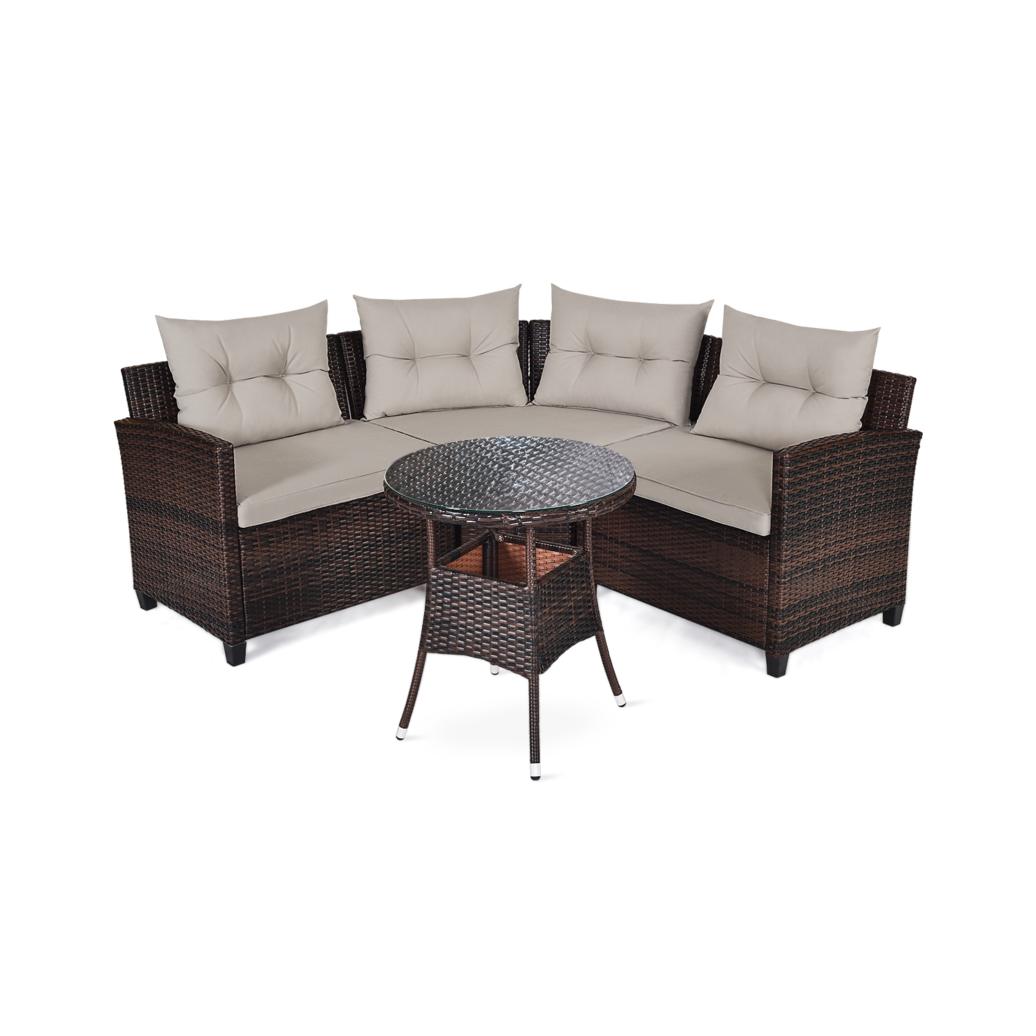 Topbuy 4PCS Outdoor Wicker Rattan Sectional Sofa Patio Conversation Set