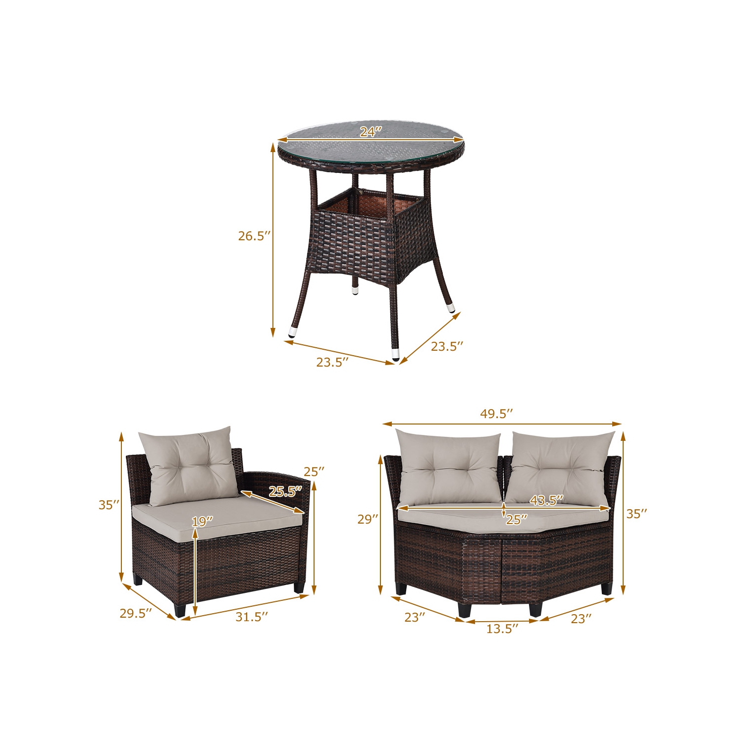 Topbuy 4PCS Outdoor Wicker Rattan Sectional Sofa Patio Conversation Set