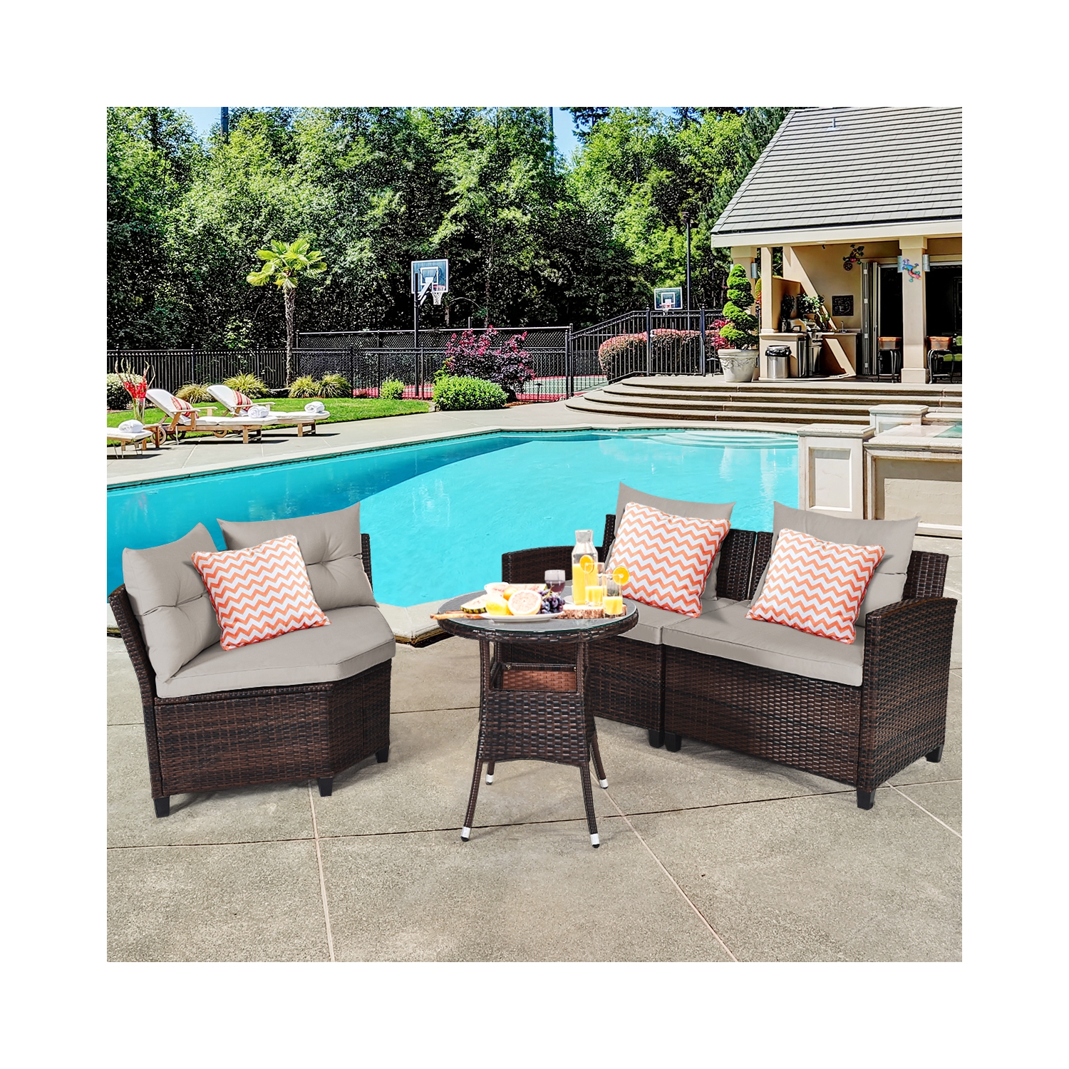 Topbuy 4PCS Outdoor Wicker Rattan Sectional Sofa Patio Conversation Set
