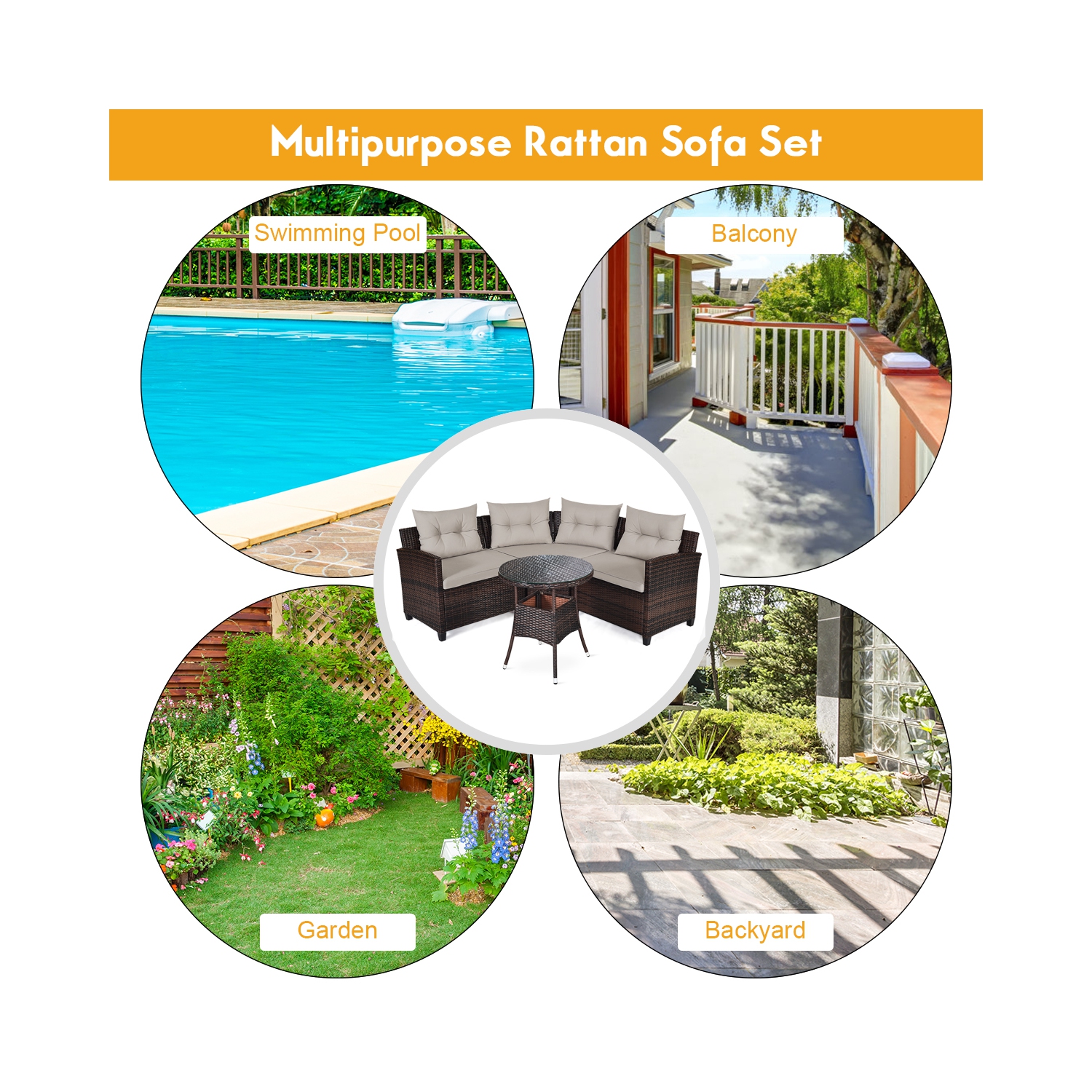 Topbuy 4PCS Outdoor Wicker Rattan Sectional Sofa Patio Conversation Set