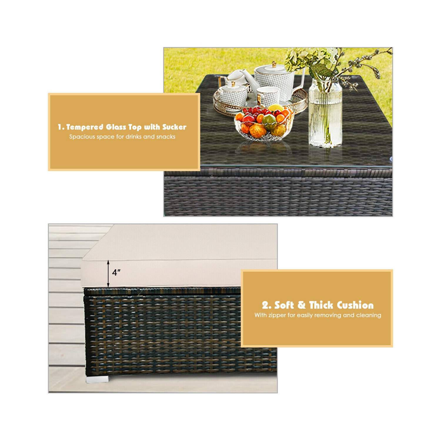 Topbuy 5-Piece Outdoor Patio Sectional Rattan Wicker Sofa Set w/ Cushion