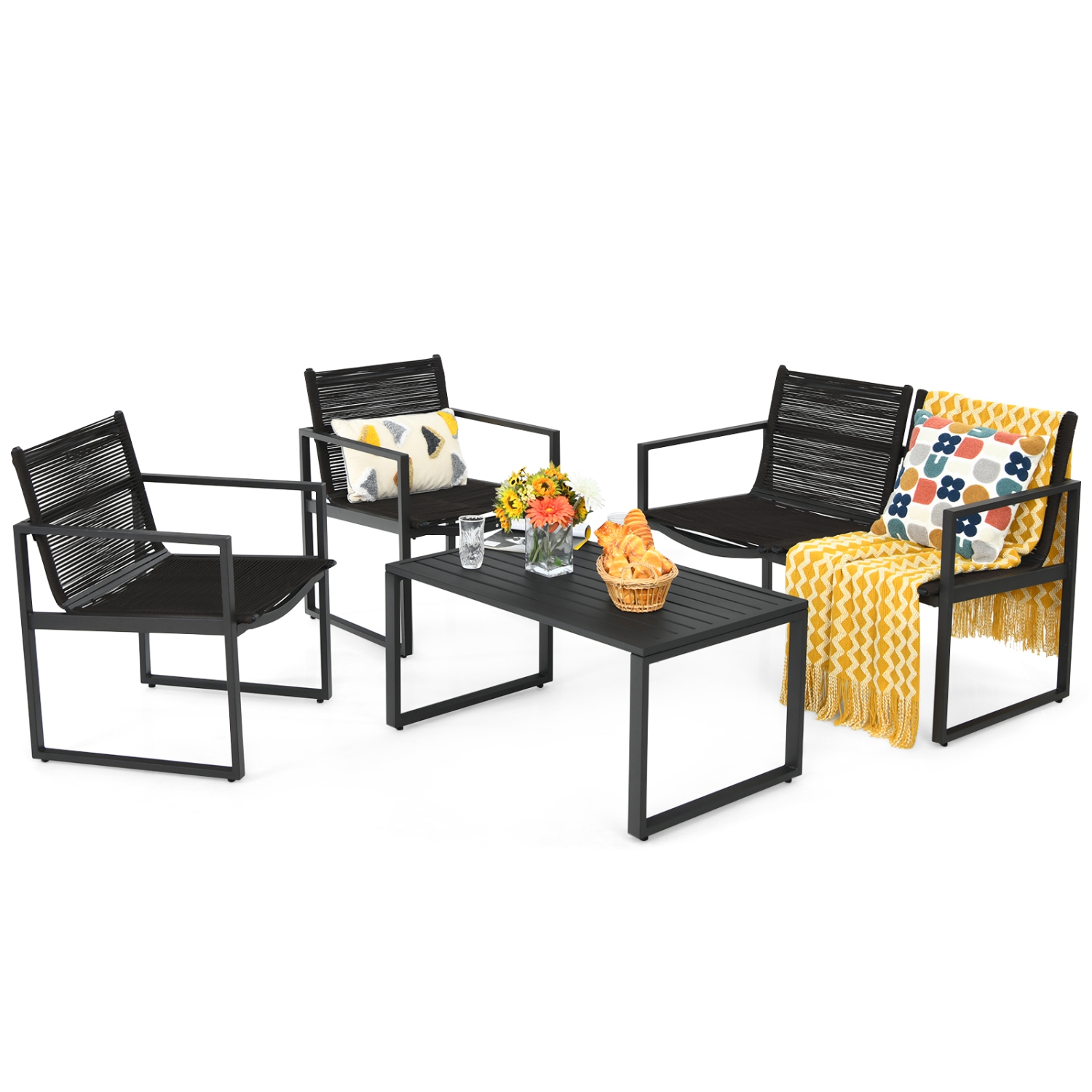 Patiojoy 4 PCS Patio Furniture Sofa Set Loveseat Coffee Table for Backyard Balcony & Poolside