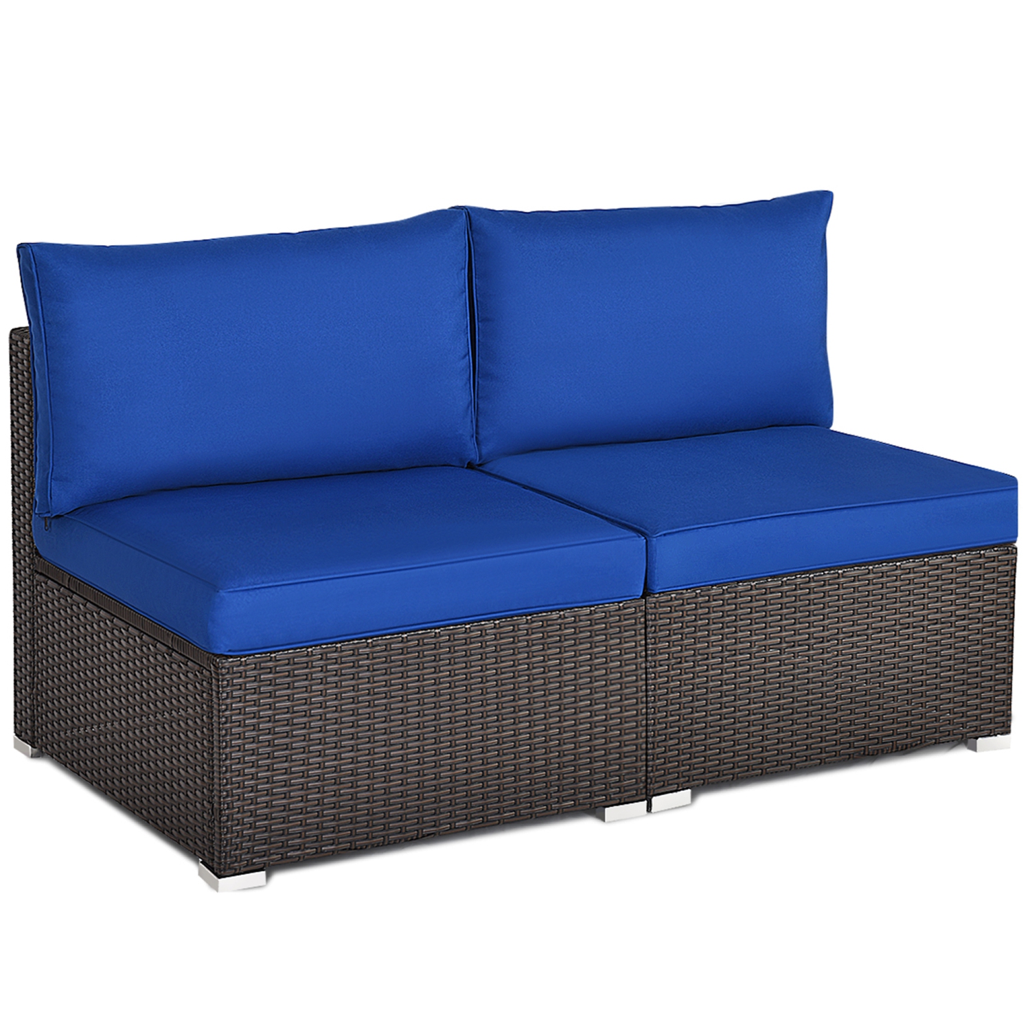 Topbuy 2-Piece Outdoor Wicker Rattan Sectional Armless Sofa Chair with Cushions