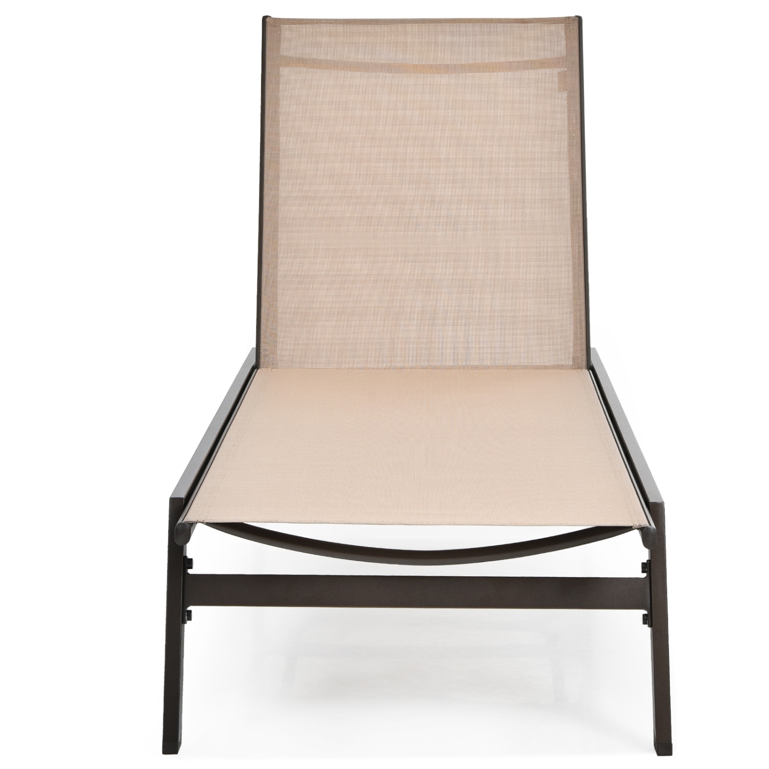 Patiojoy Patio Chaise Lounger with 6-Postion Adjustable Backrest and Breathable Fabric Brown