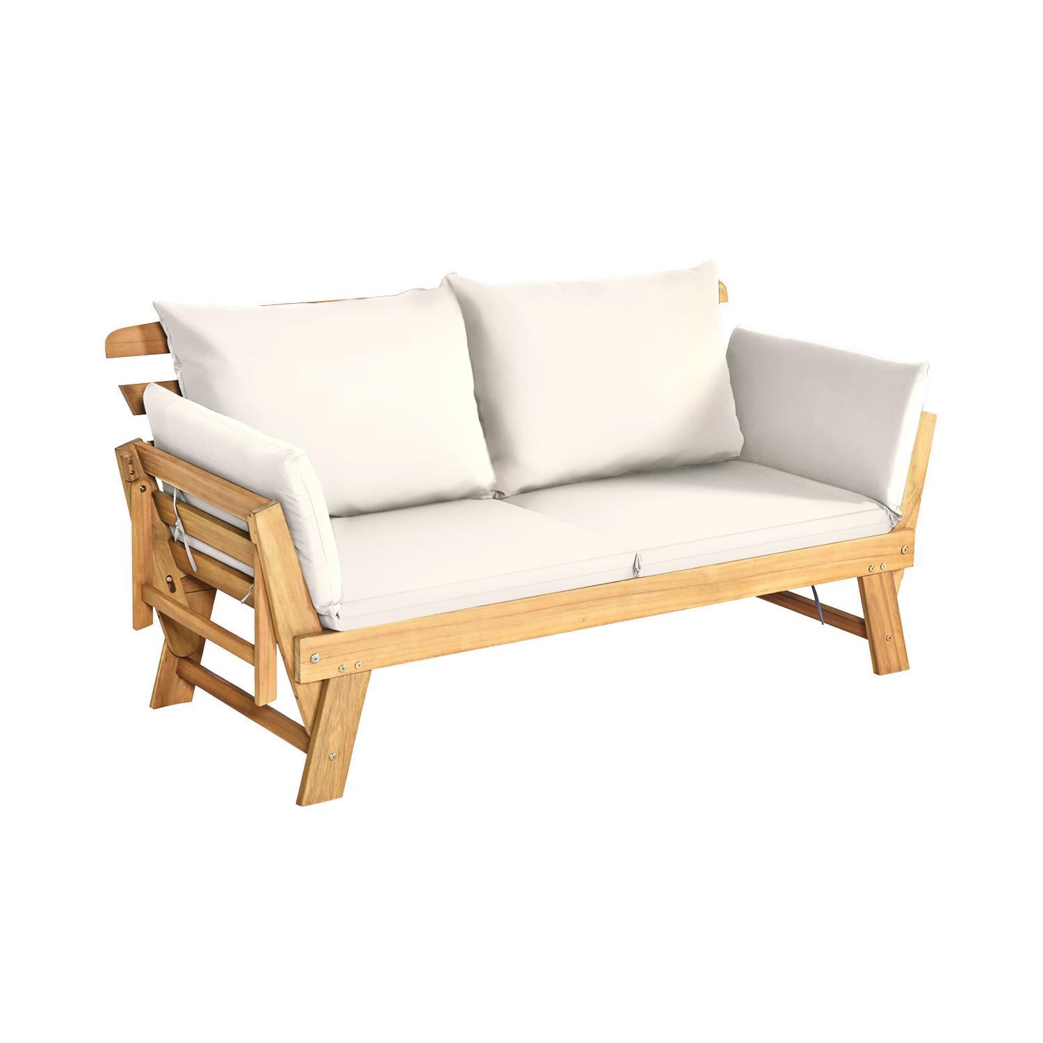 Topbuy Outdoor Folding Daybed Patio Acacia Wood Convertible Couch Sofa Bed TurquoiseRed WhiteDark Grey