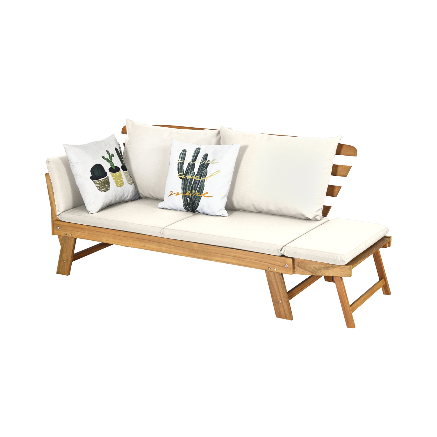 Topbuy Outdoor Folding Daybed Patio Acacia Wood Convertible Couch Sofa Bed TurquoiseRed WhiteDark Grey