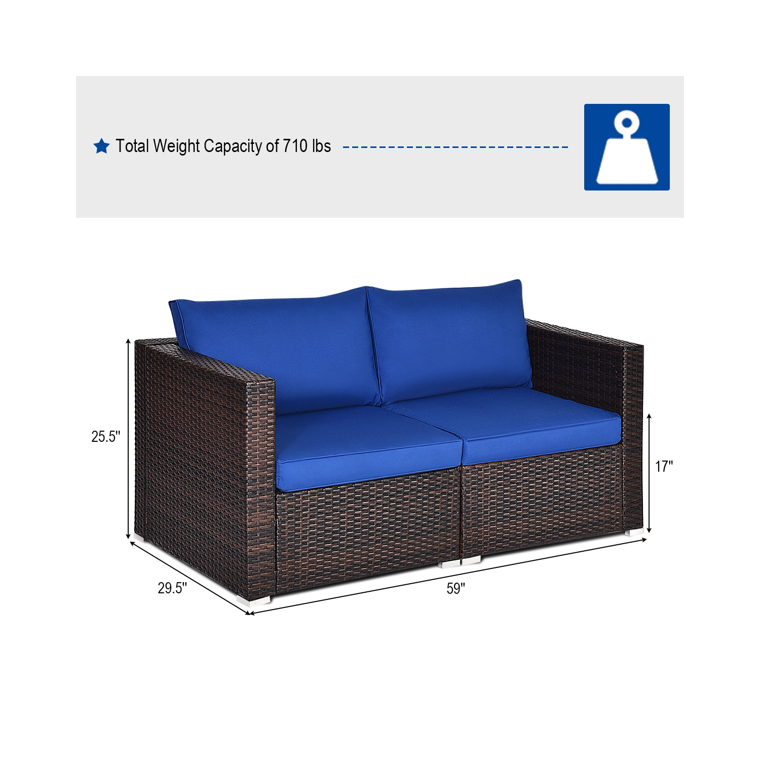 Ensemble de 2 pièces de mobilier de jardin en osier avec causeuse en rotin TopBuy avec coussins amovibles noir/rouge/brun/turquoise