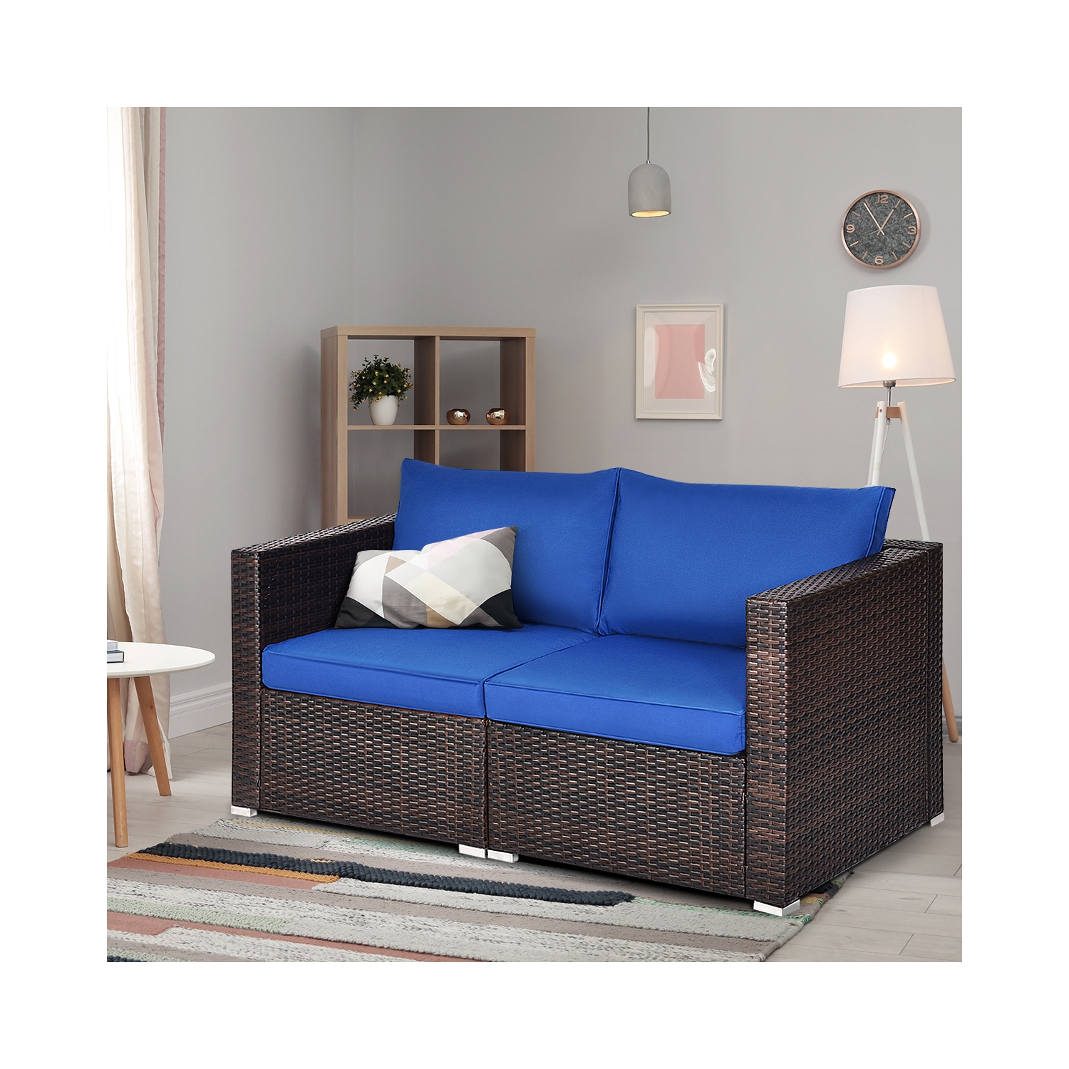 Ensemble de 2 pièces de mobilier de jardin en osier avec causeuse en rotin TopBuy avec coussins amovibles noir/rouge/brun/turquoise