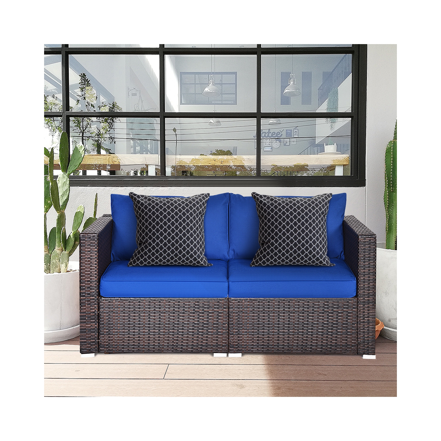 Ensemble de 2 pièces de mobilier de jardin en osier avec causeuse en rotin TopBuy avec coussins amovibles noir/rouge/brun/turquoise