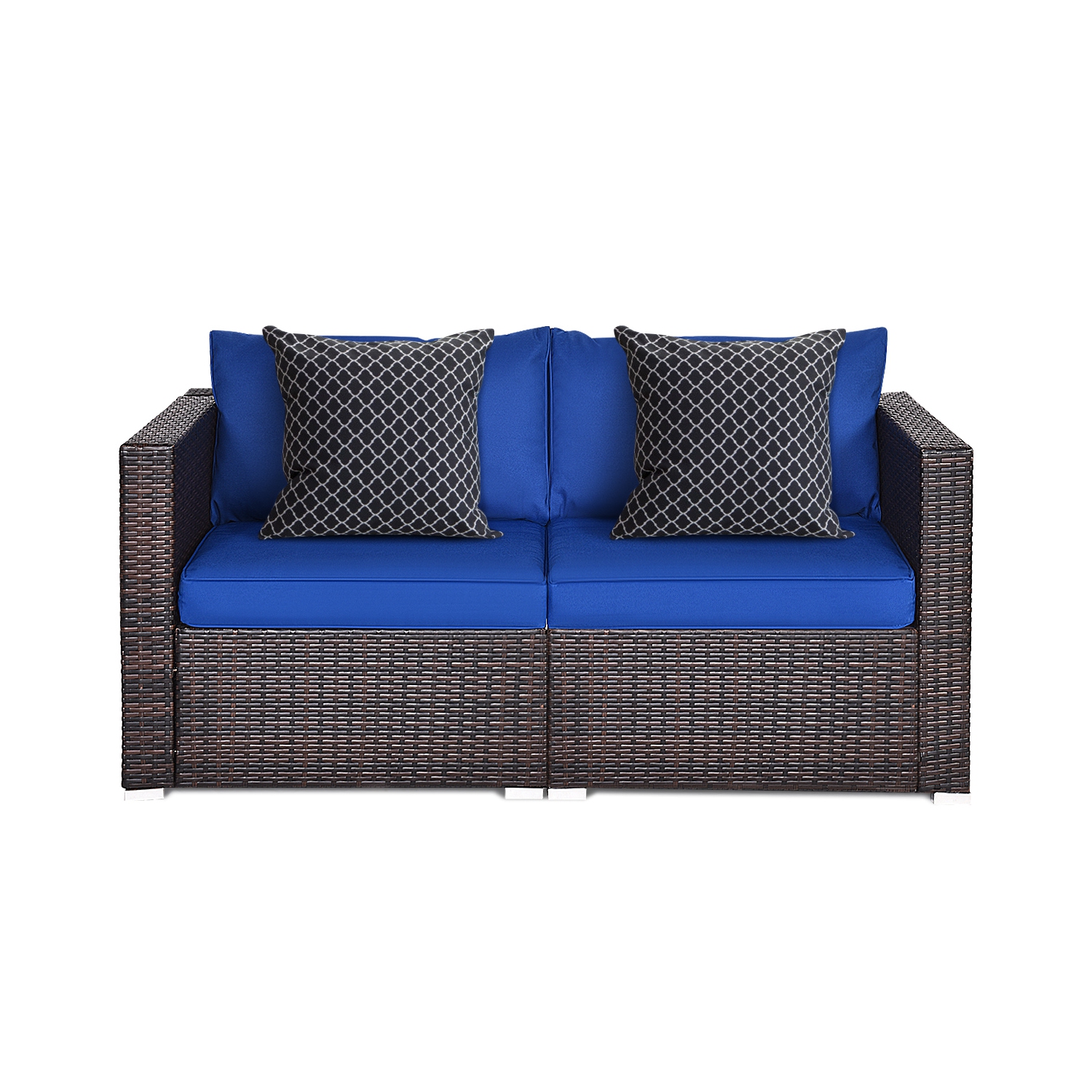 Ensemble de 2 pièces de mobilier de jardin en osier avec causeuse en rotin TopBuy avec coussins amovibles noir/rouge/brun/turquoise