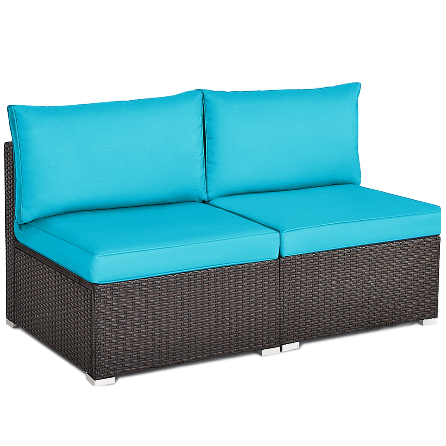 Topbuy 2-Piece Outdoor Wicker Rattan Sectional Armless Sofa Chair with Cushions