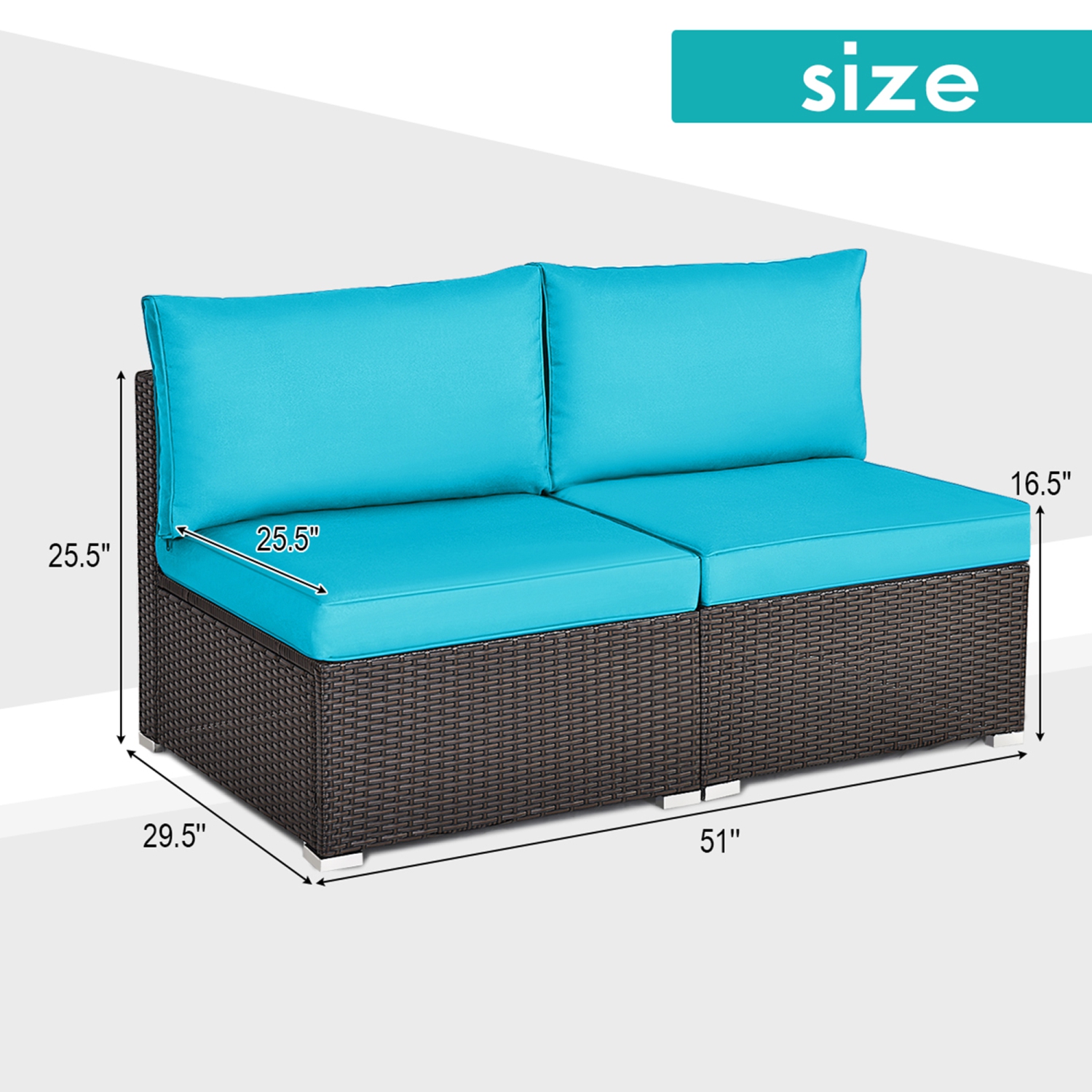 Topbuy 2-Piece Outdoor Wicker Rattan Sectional Armless Sofa Chair with Cushions