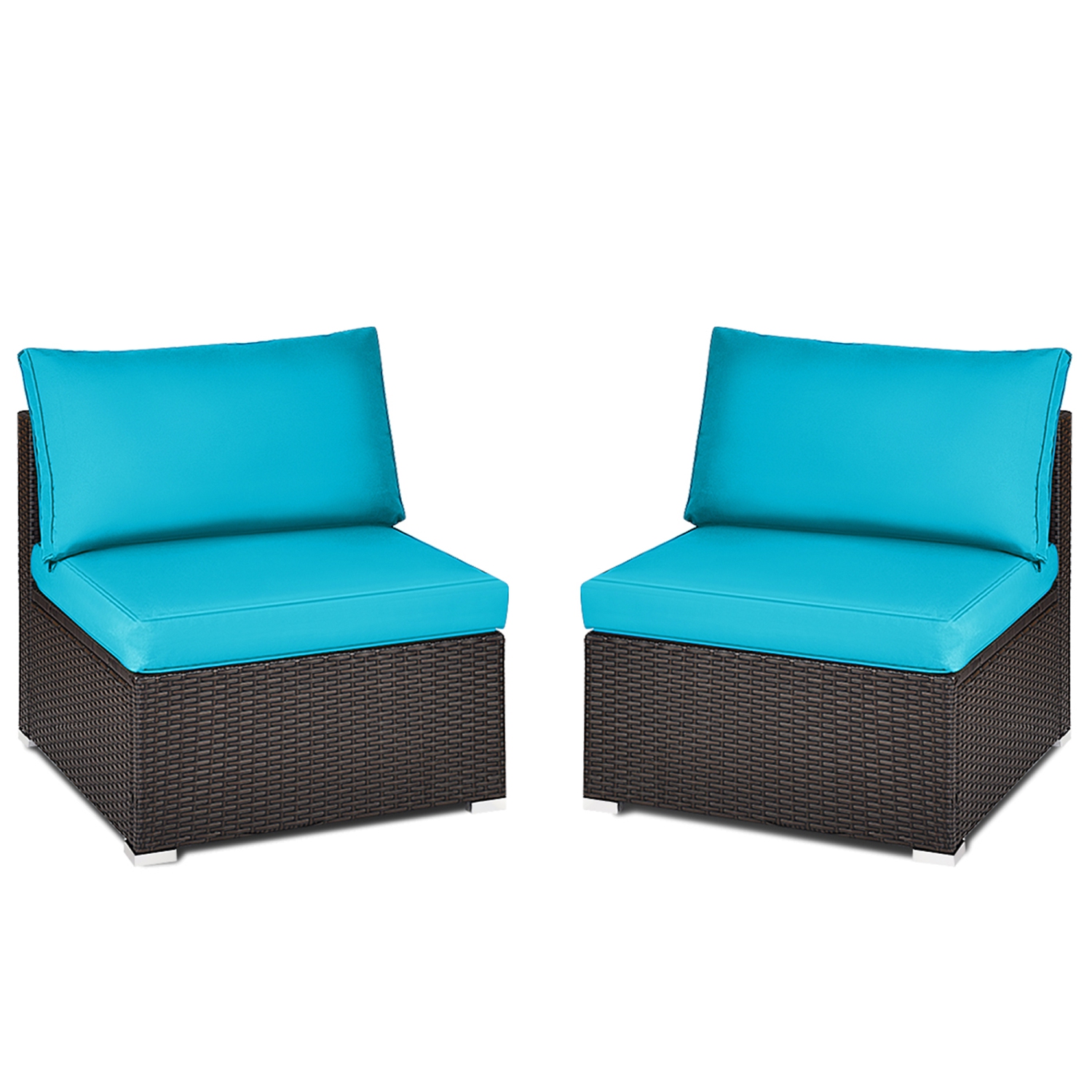 Topbuy 2-Piece Outdoor Wicker Rattan Sectional Armless Sofa Chair with Cushions