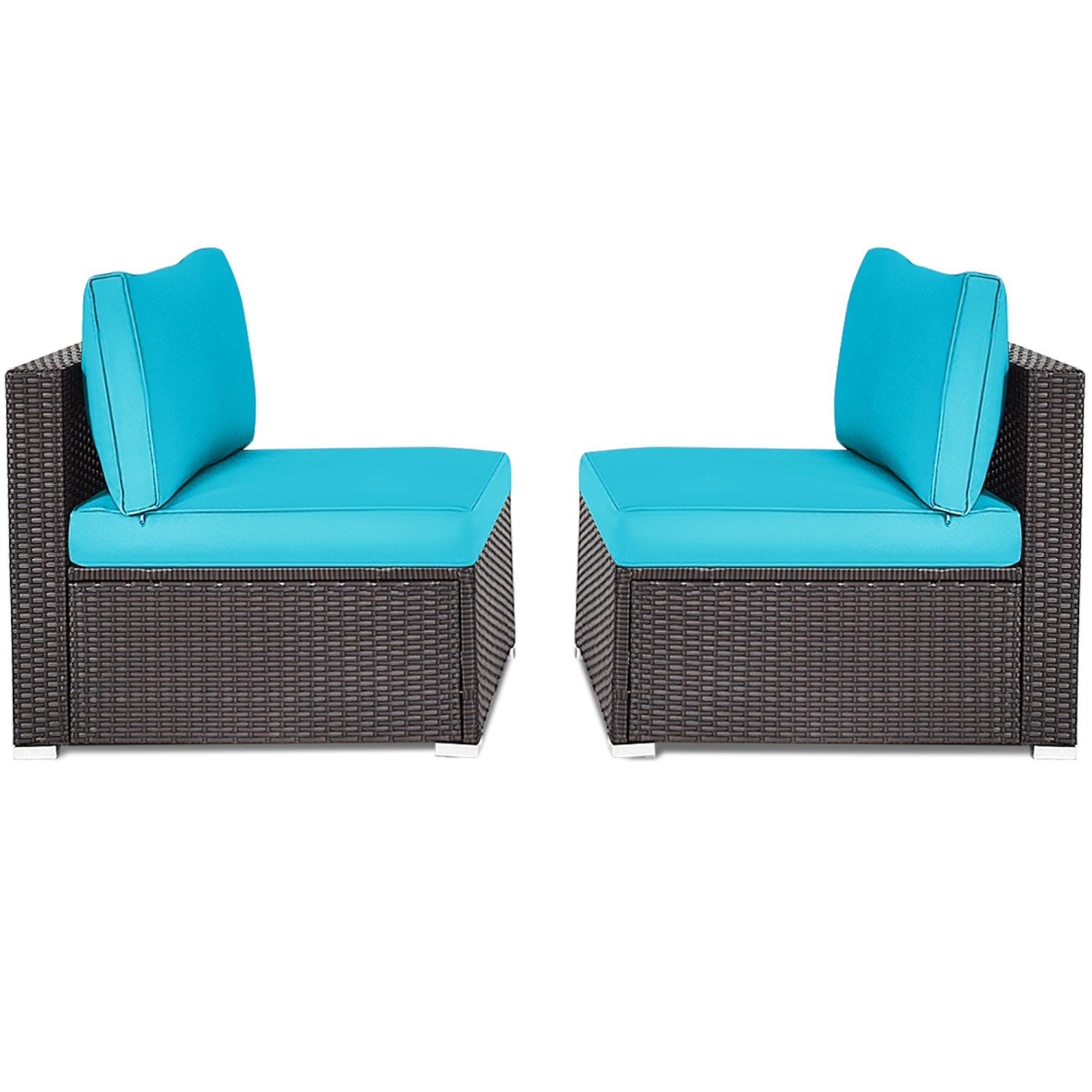 Topbuy 2-Piece Outdoor Wicker Rattan Sectional Armless Sofa Chair with Cushions