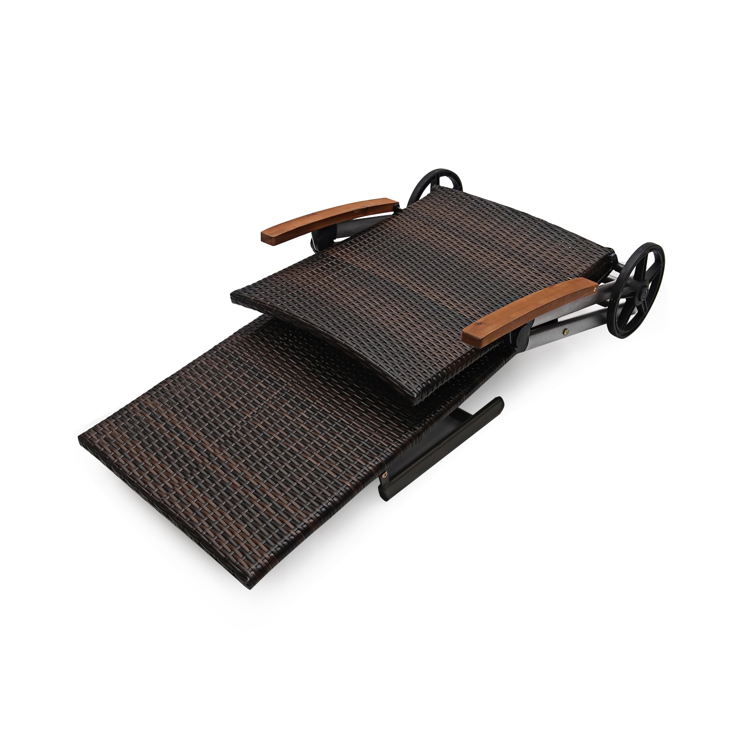 Topbuy 2PCS Folding Outdoor Rattan Chaise Lounge Chair Cushioned Recliner with Wheels& Cushions Brown/Red/Turquoise