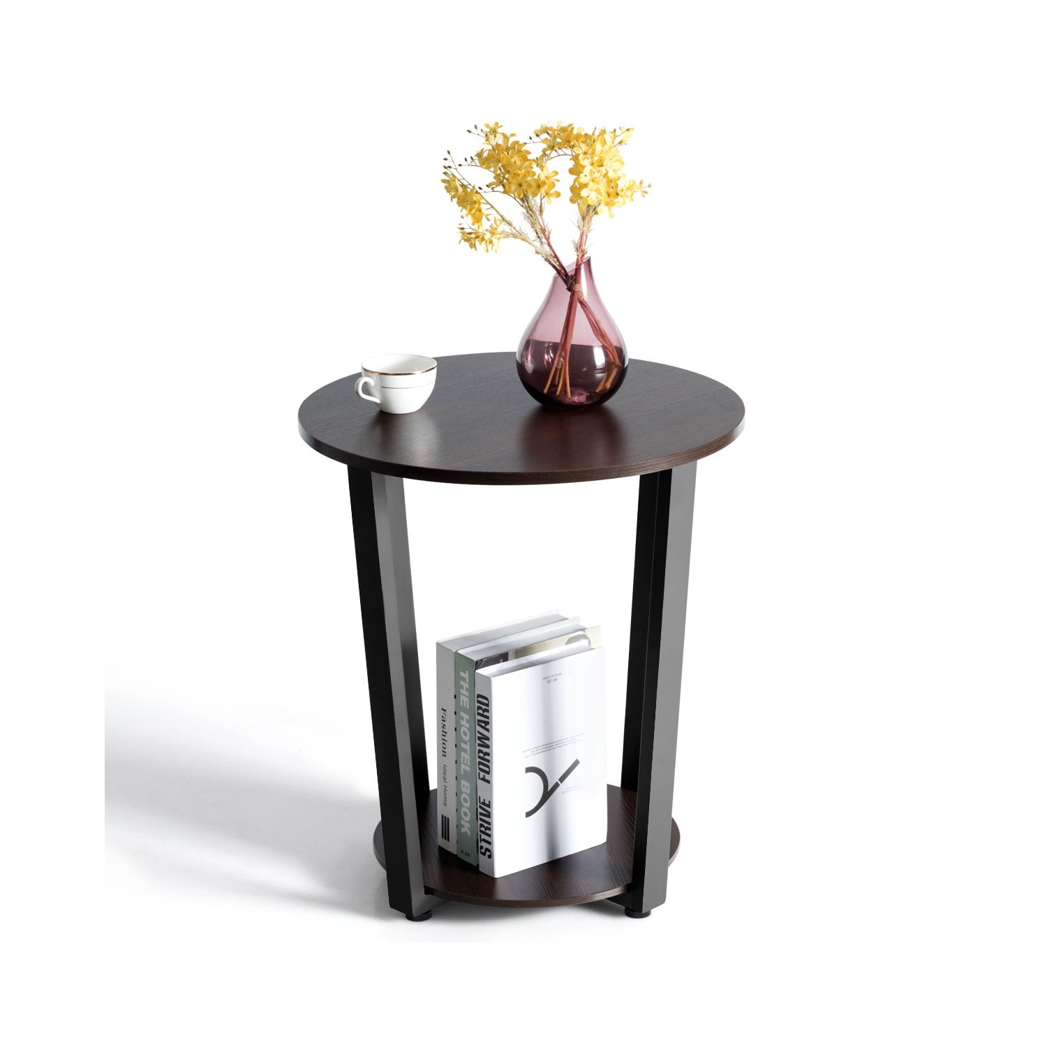 Topbuy 2-Tier Industrial Round End Table Metal Sofa Side Table W/ Storage Shelf