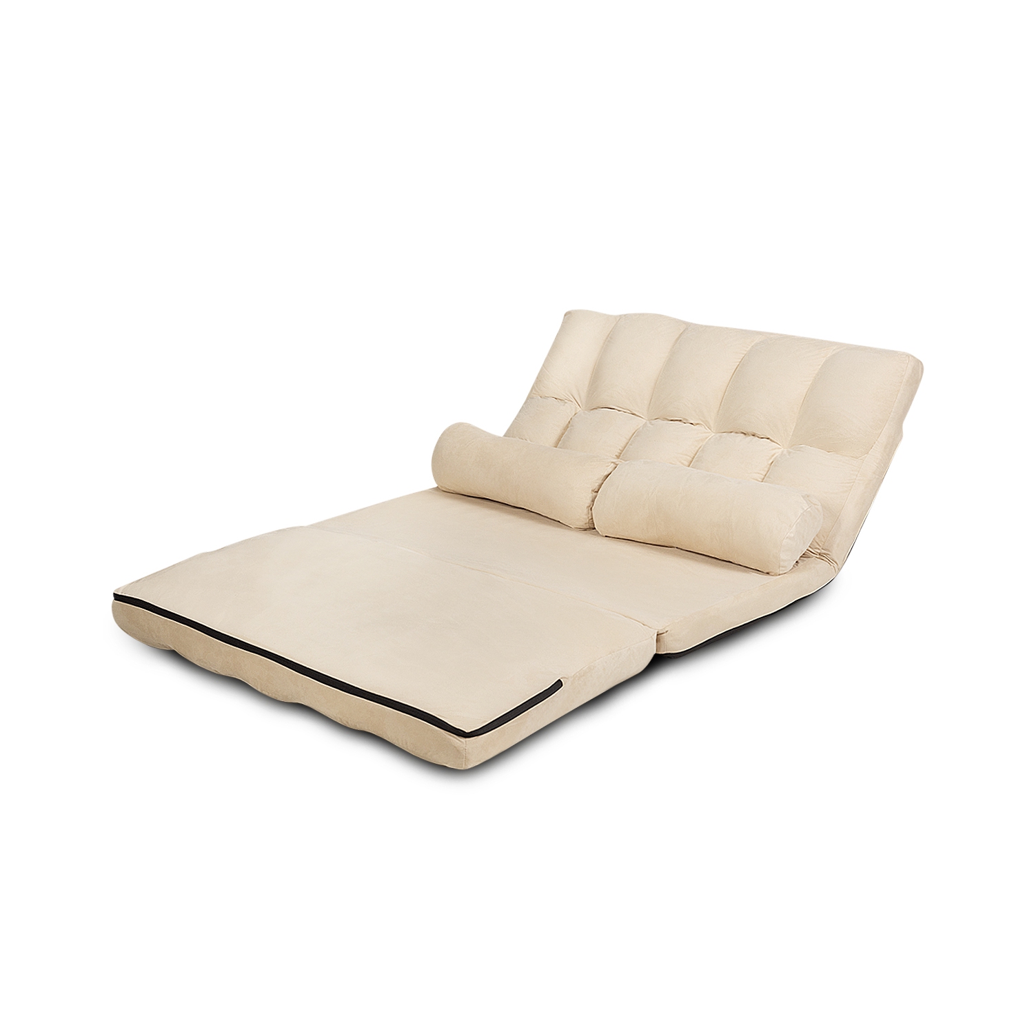 TopBuy – sofa-lit repliable avec 2 coussins, beige, avec canapé-lit au sol ajustable