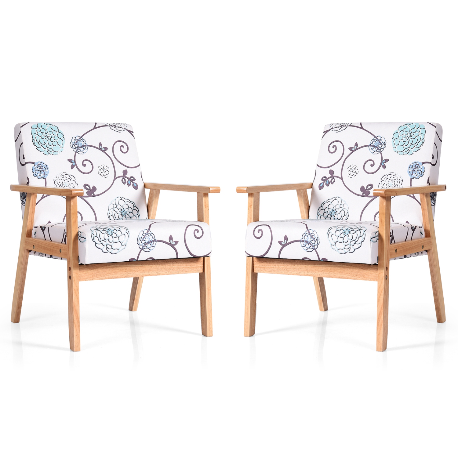 Topbuy Accent Armchair Fabric Upholstered Lounge Chair with Wooden Legs Grey/Navy/Yellow